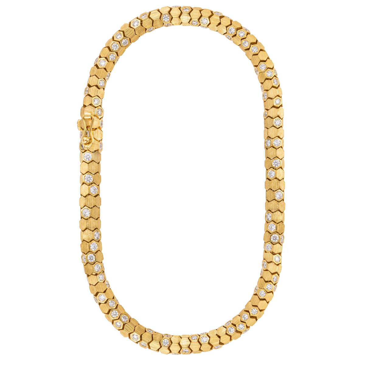 Essential’s Hexagon Yellow Gold Champagne Diamond Brushed Necklace