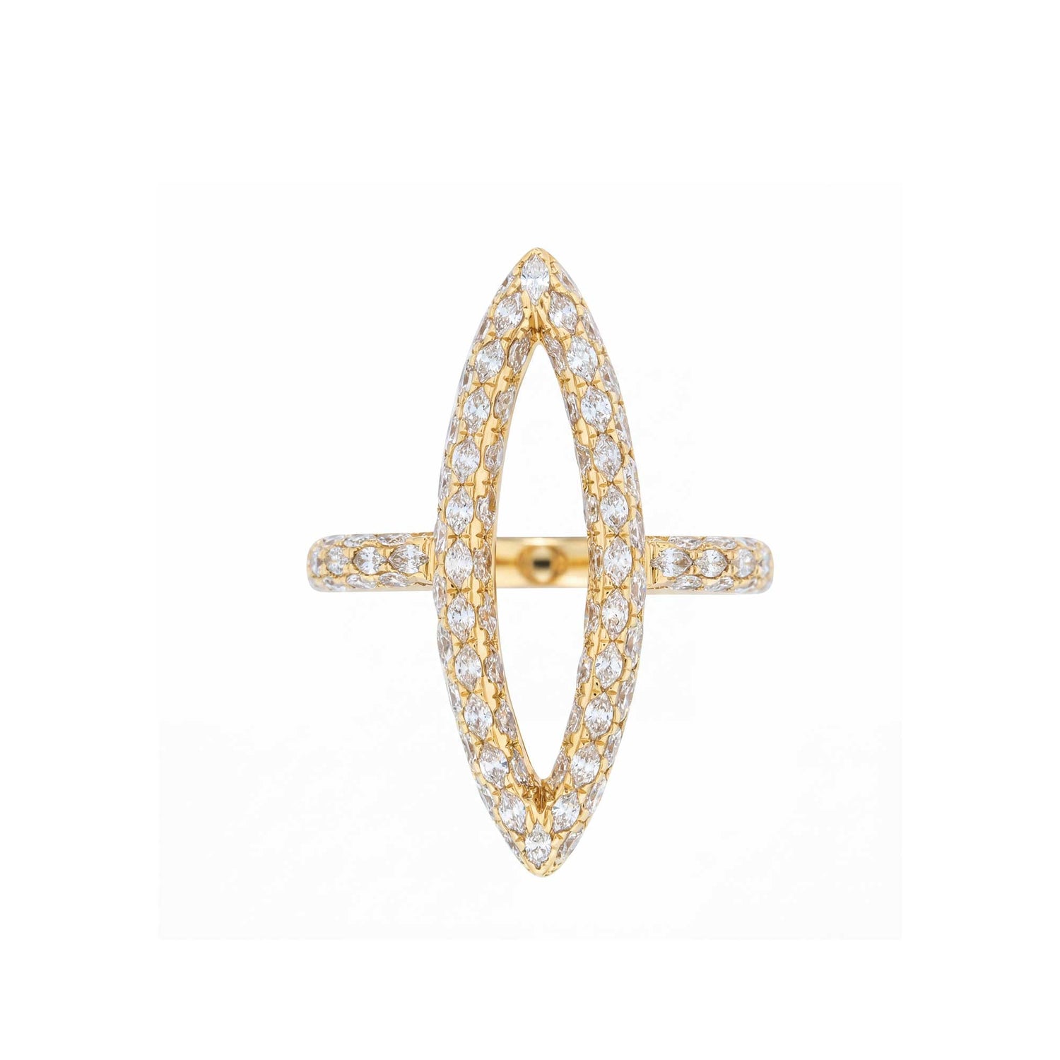 La Feuille Tombée Marquise Yellow Gold Diamond Baguette Ring