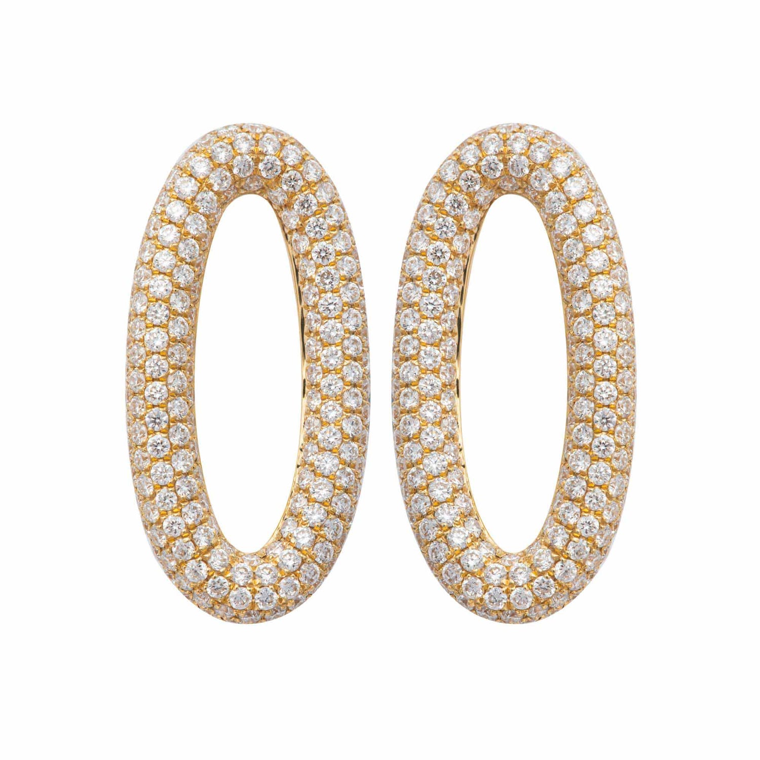 La Feuille Tombée Oval Yellow Gold Diamond Earring