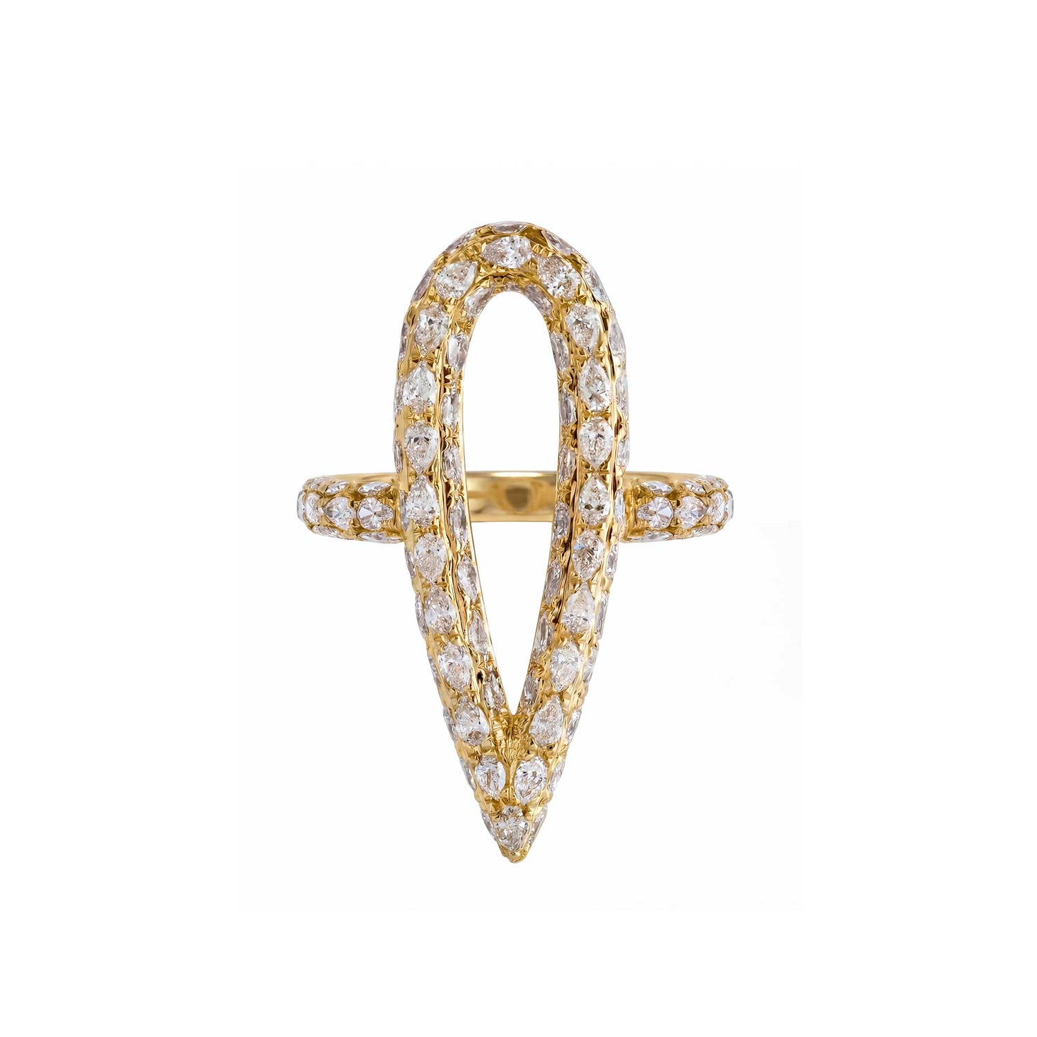 La Feuille Tombée Pear Yellow Gold Diamond Pear Ring