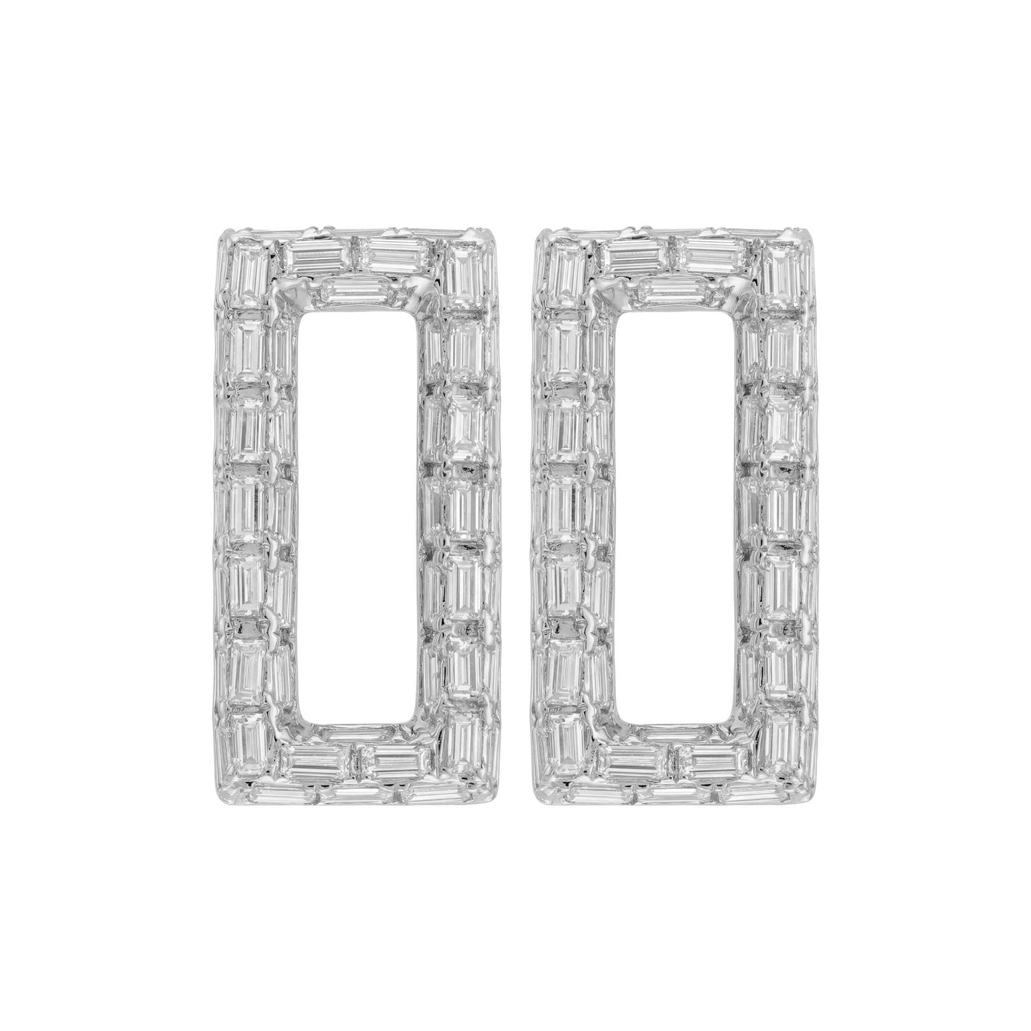 La Feuille Tombée Square White Gold Diamond Baguette Earring