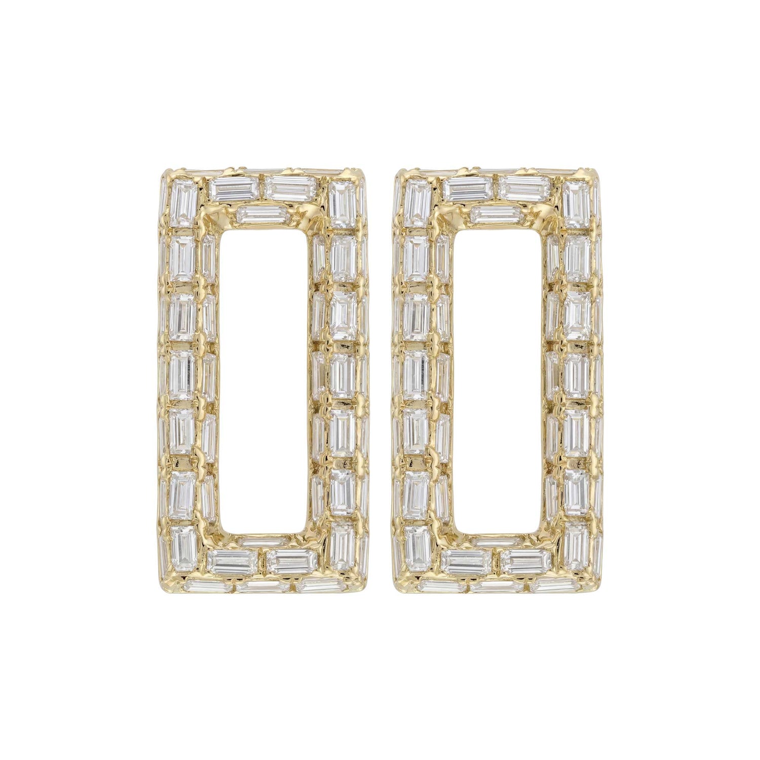La Feuille Tombée Square Yellow Gold Diamond Baguette Earring