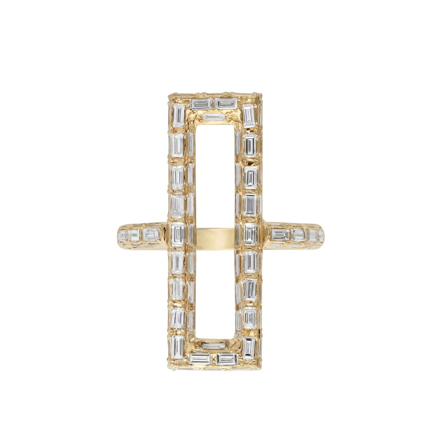 La Feuille Tombée Square Yellow Gold Diamond Baguette Ring