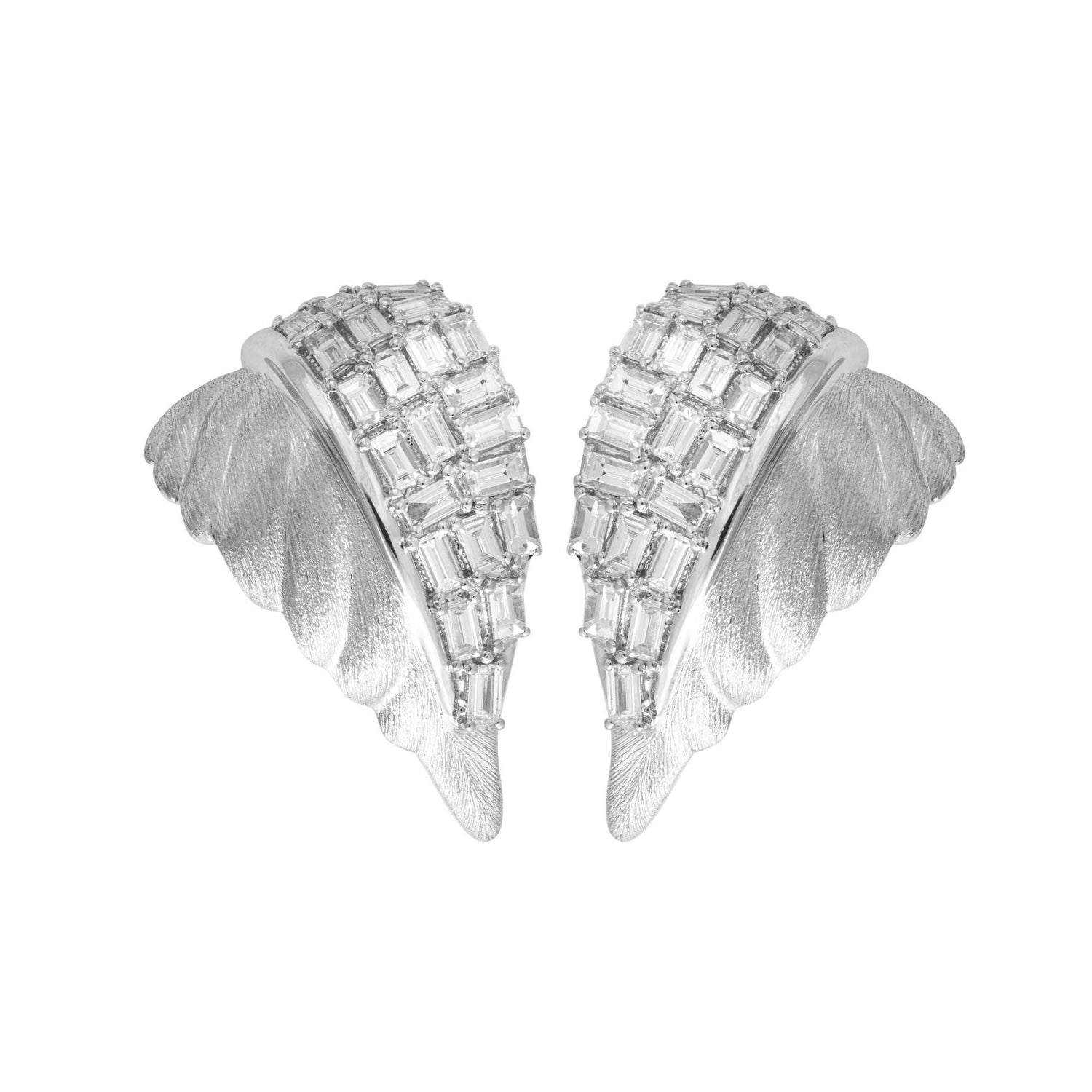 La Feuille Tombée White Gold Diamond Baguette Earring
