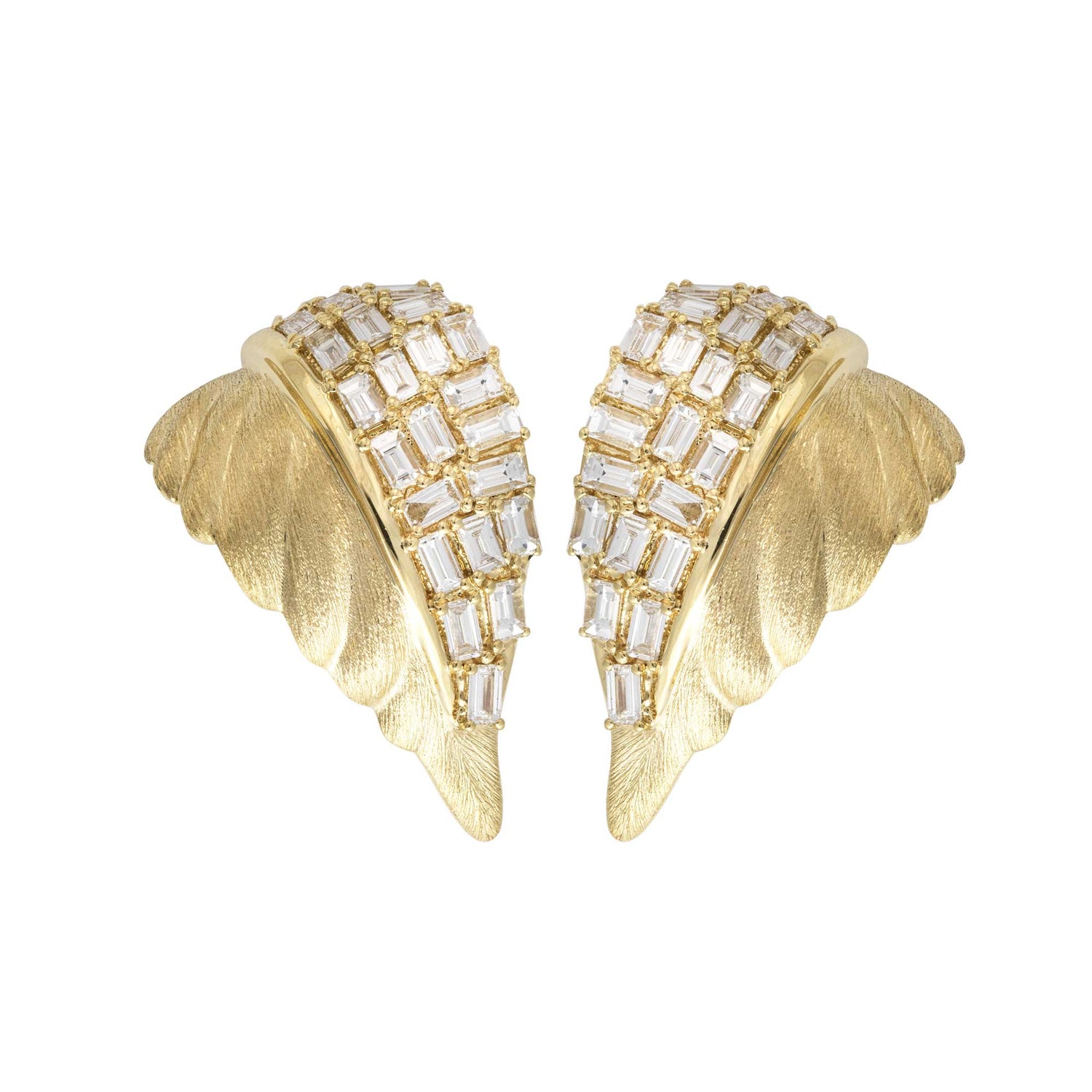 La Feuille Tombée Yellow Gold Diamond Baguette Earring