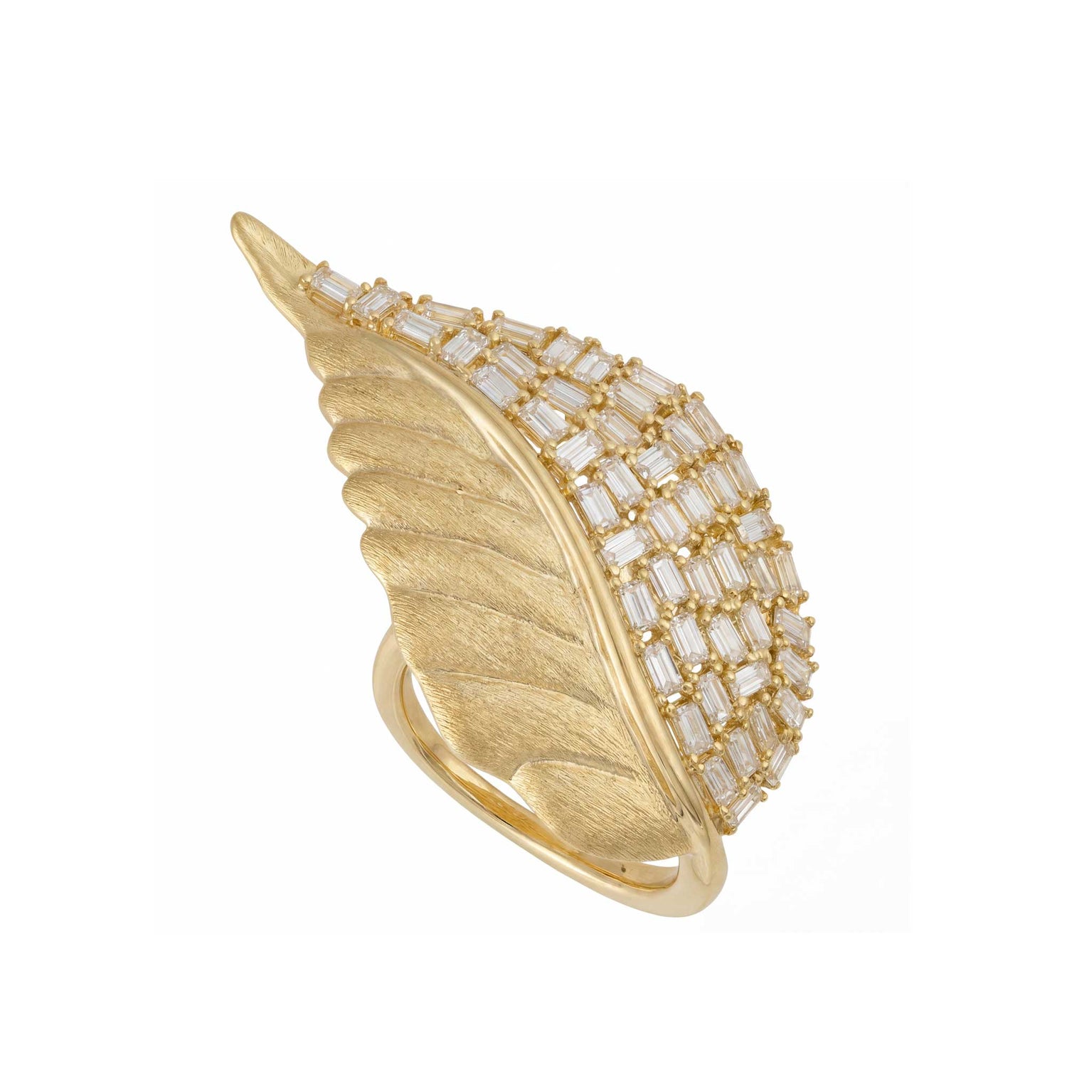 La Feuille Tombée Yellow Gold Diamond Baguette Ring