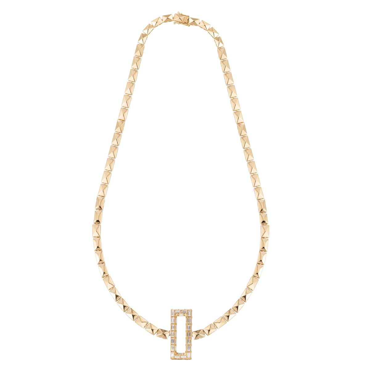 La Feuille Tombée Yellow Gold Baguette Diamond Geometric Necklace