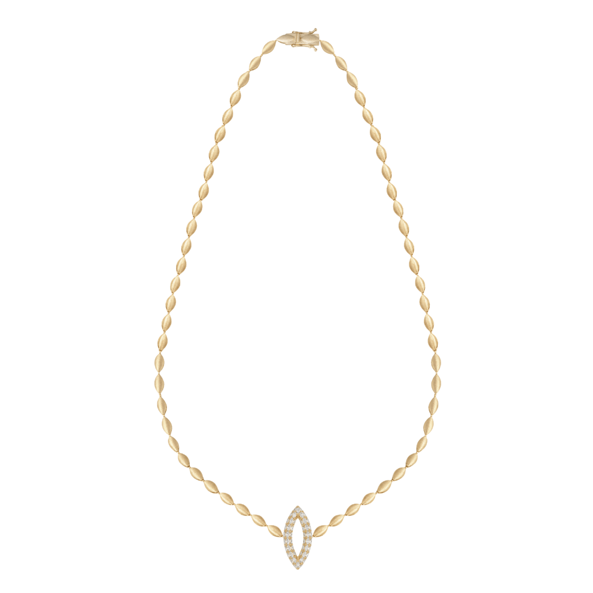 La Feuille Tombée Yellow Gold Diamond Brushed Leaf Necklace
