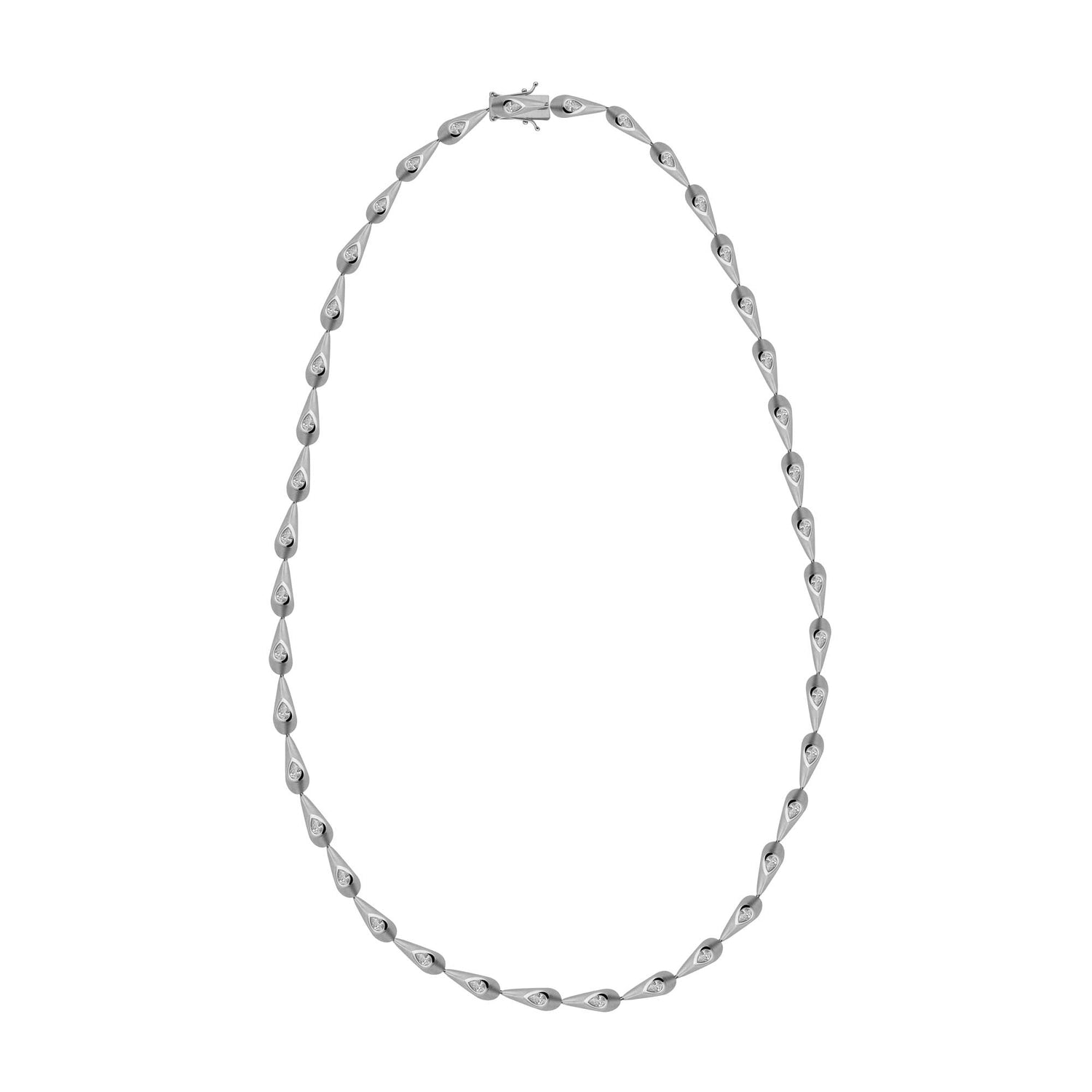 Roma Link Pear White Gold Bezel Diamond Classic Necklace