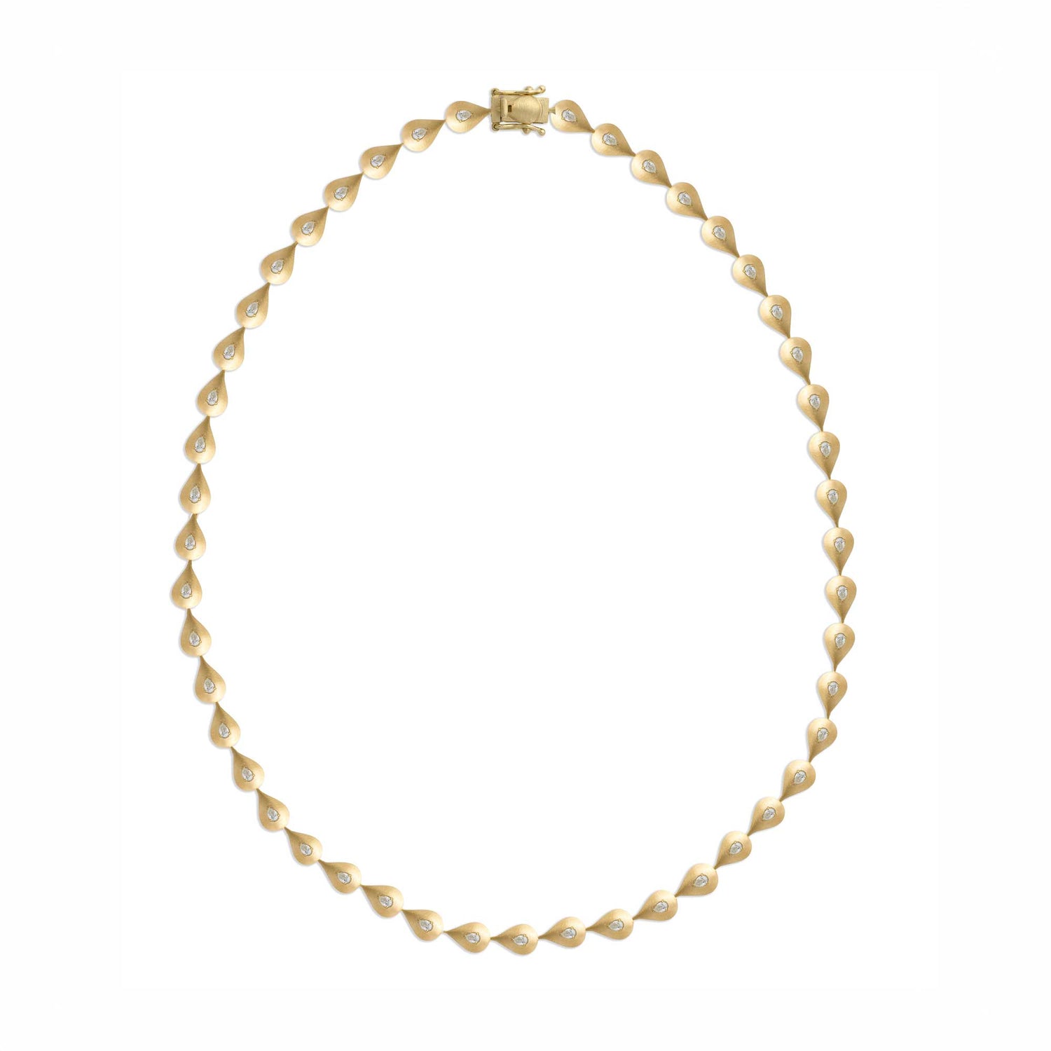 Roma Link Pear Yellow Gold Bezel Diamond Brushed Necklace
