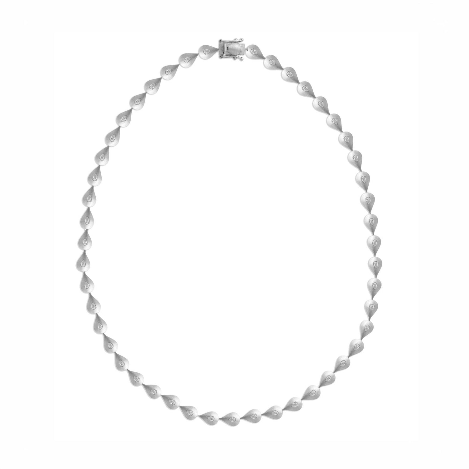 Roma Link Pear White Gold Bezel Diamond Brushed Necklace