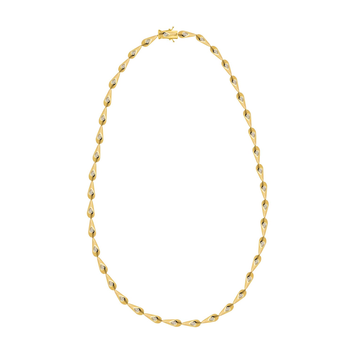 Roma Link Pear Yellow Gold Bezel Diamond Classic Necklace