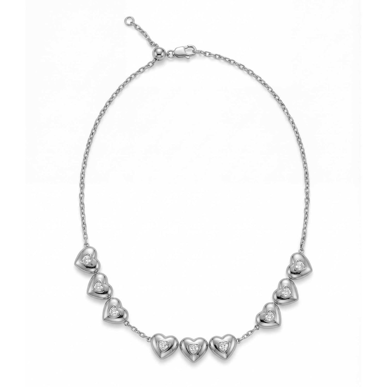 Roma Heart White Gold Bezel Diamond 9 Motif High Gloss Necklace