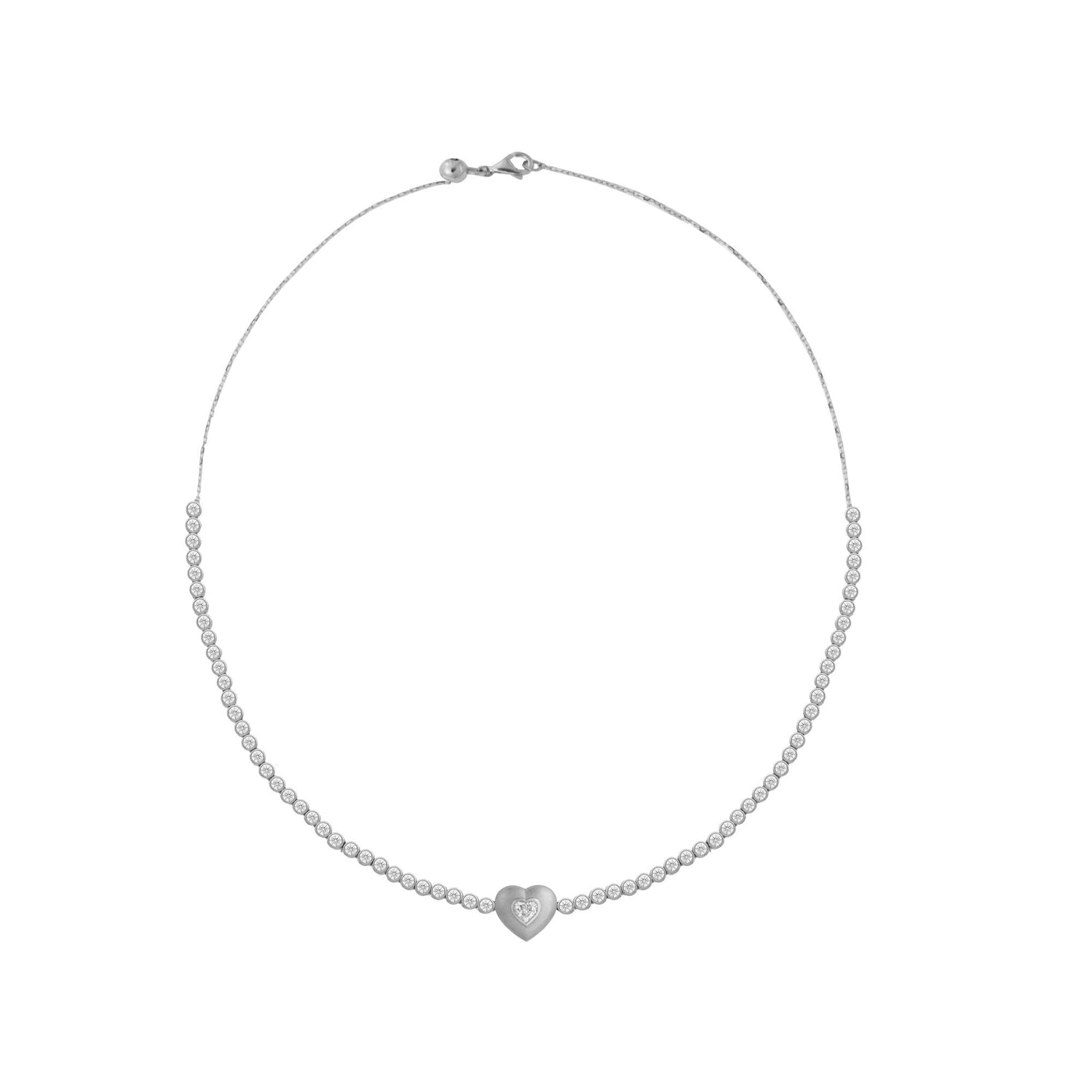 Roma Heart White Gold Bezel Diamond Chain Necklace