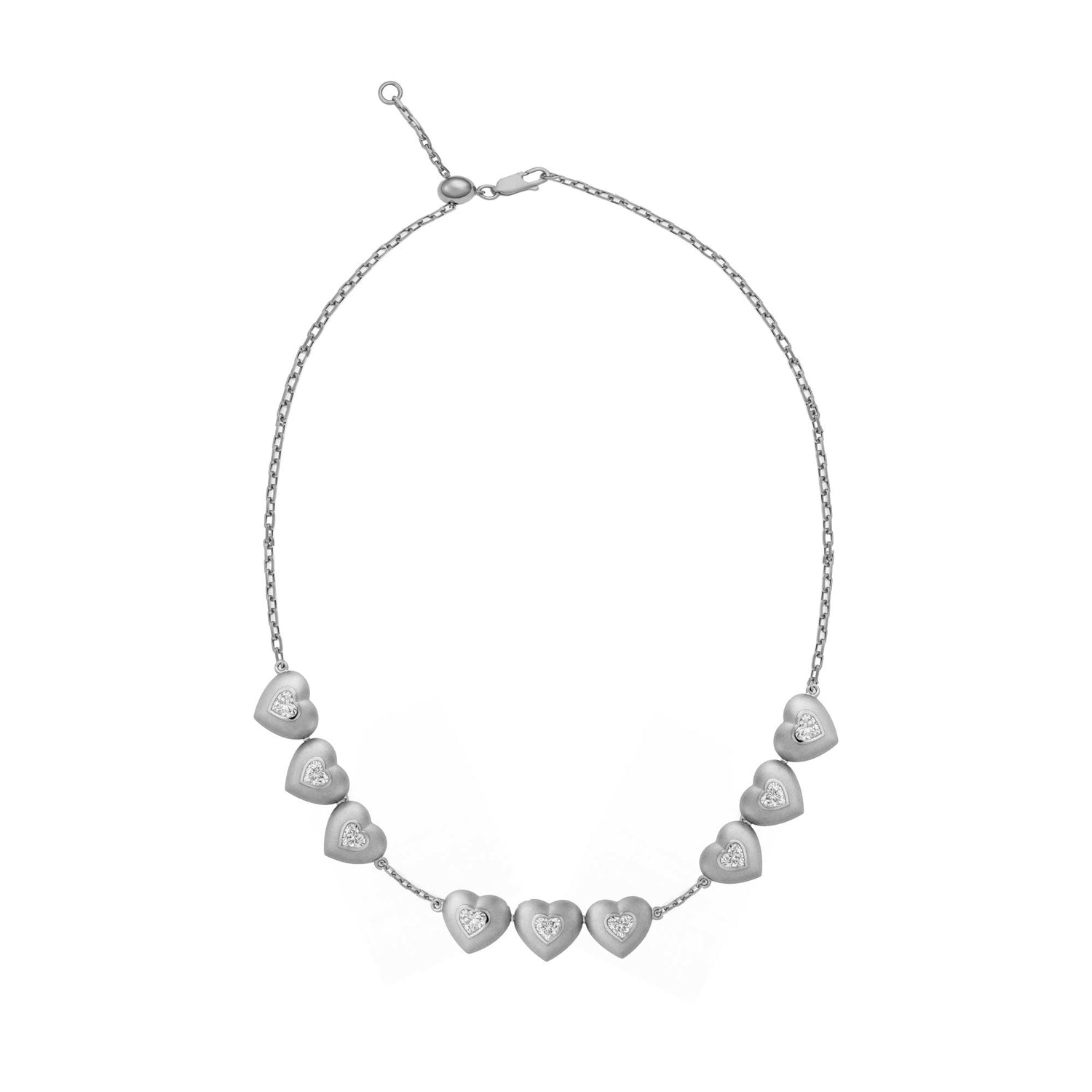 Roma Heart White Gold Diamond 9 Motif Necklace