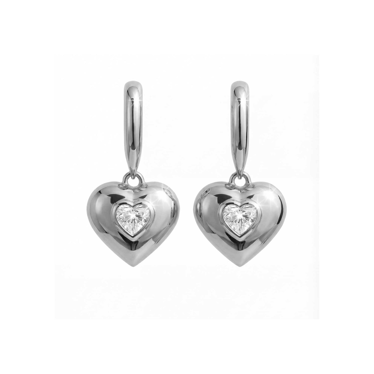 Roma Heart White Gold Heart Diamond High Gloss Drop Earrings