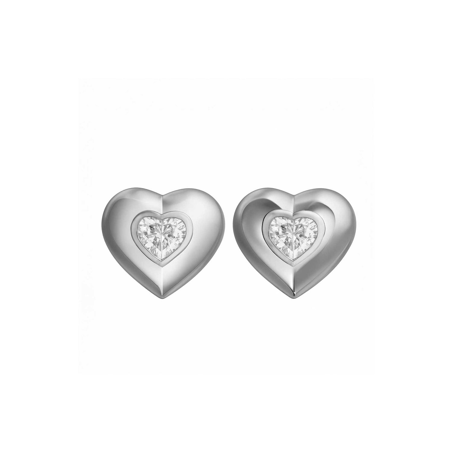 Roma Heart White Gold Heart Diamond High Gloss Stud Earrings