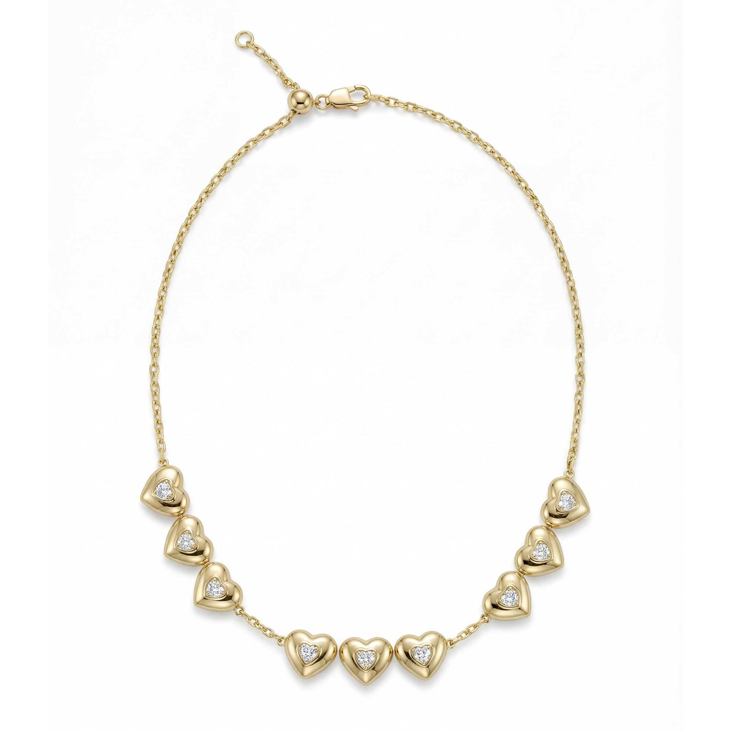 Roma Heart Yellow Gold Bezel Diamond 9 Motif High Gloss Necklace