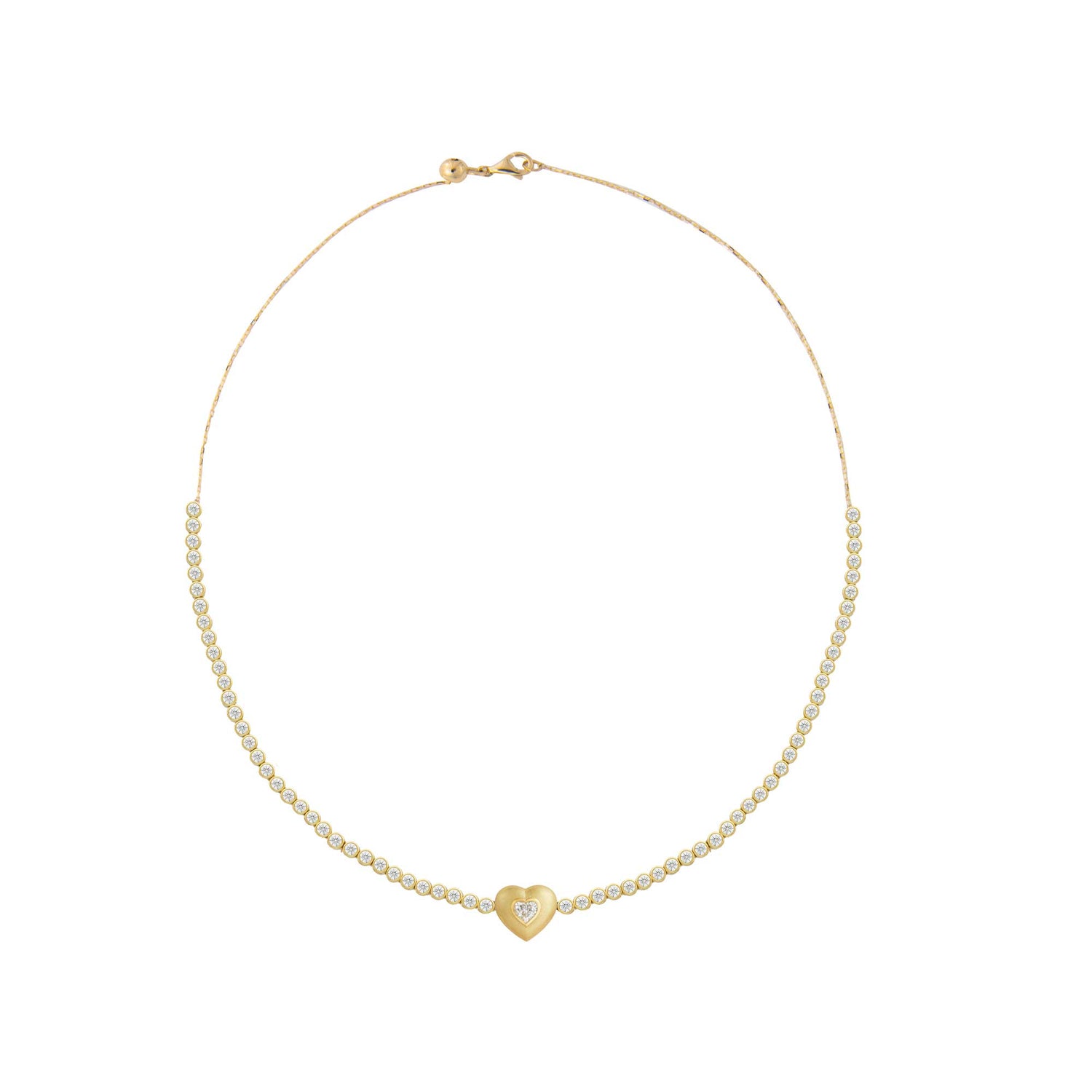 Roma Heart Yellow Gold Bezel Diamond Chain Necklace