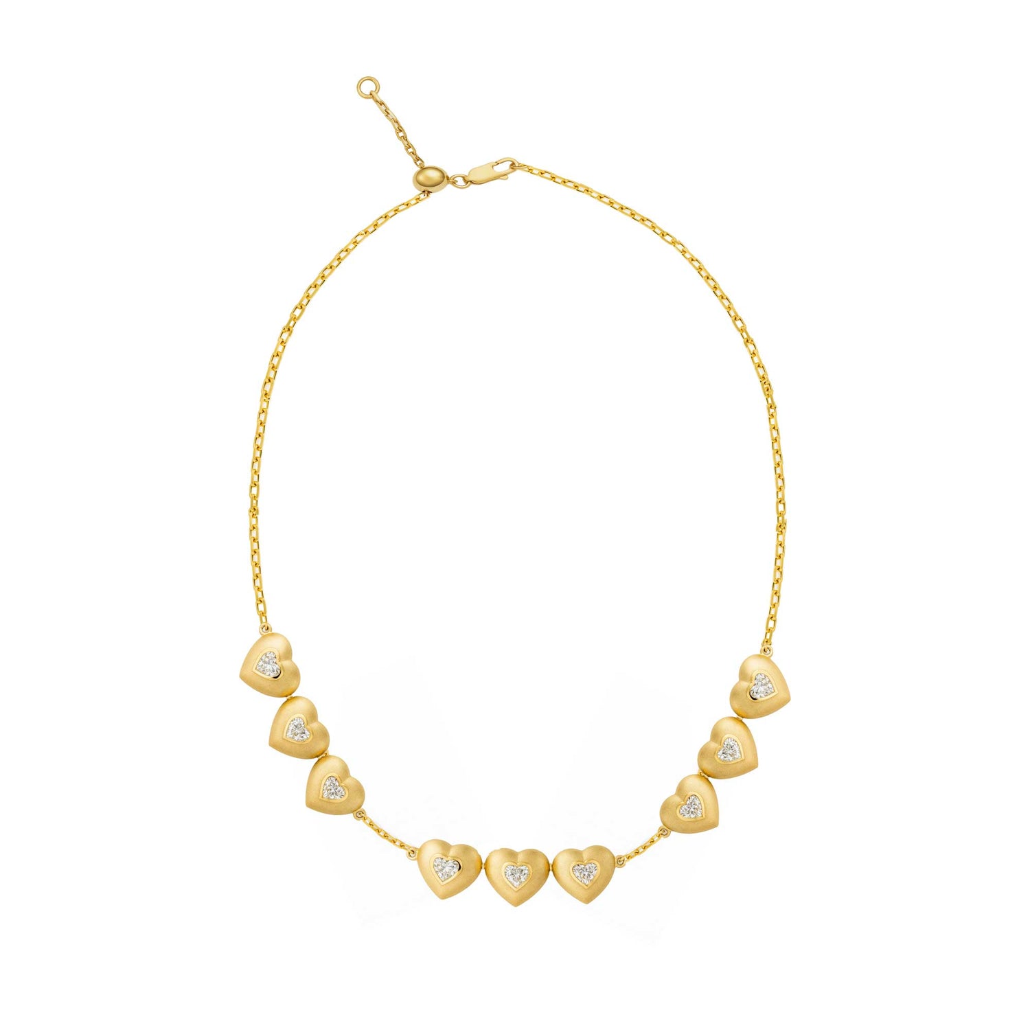 Roma Heart Yellow Gold Diamond 9 Motif Necklace