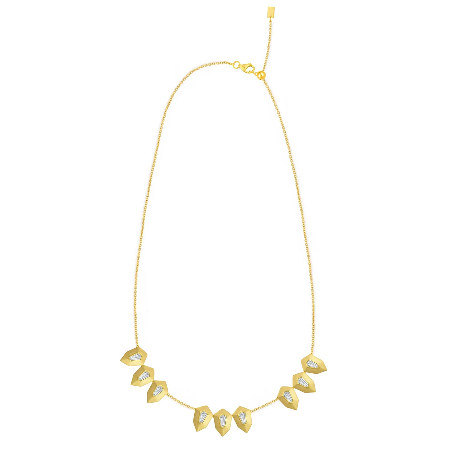 Roma Hexagon Yellow Gold Baguette Diamond 9 Motif High Gloss Necklace