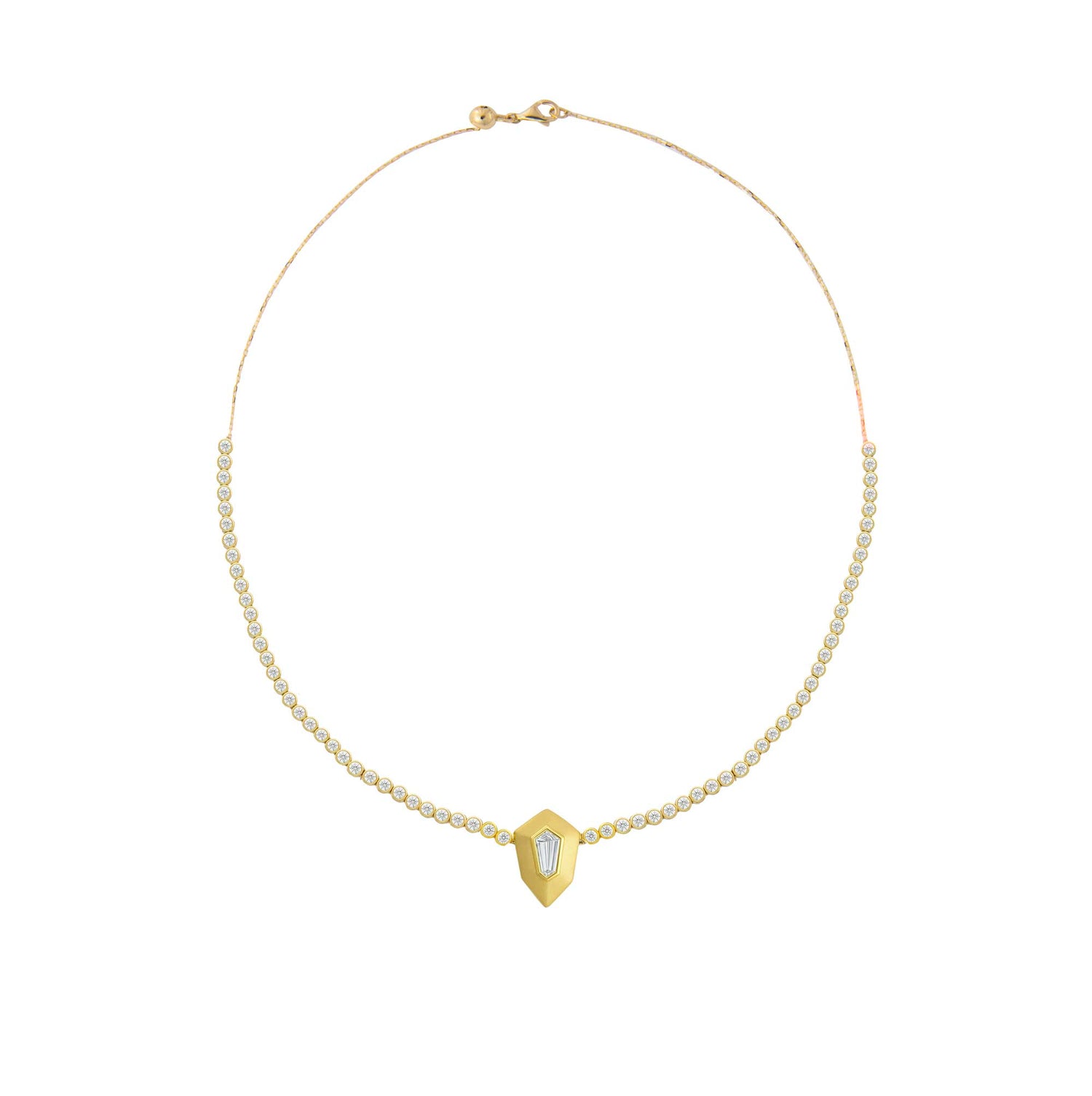 Roma Hexagon Yellow Gold Baguette Diamond Chain Necklace