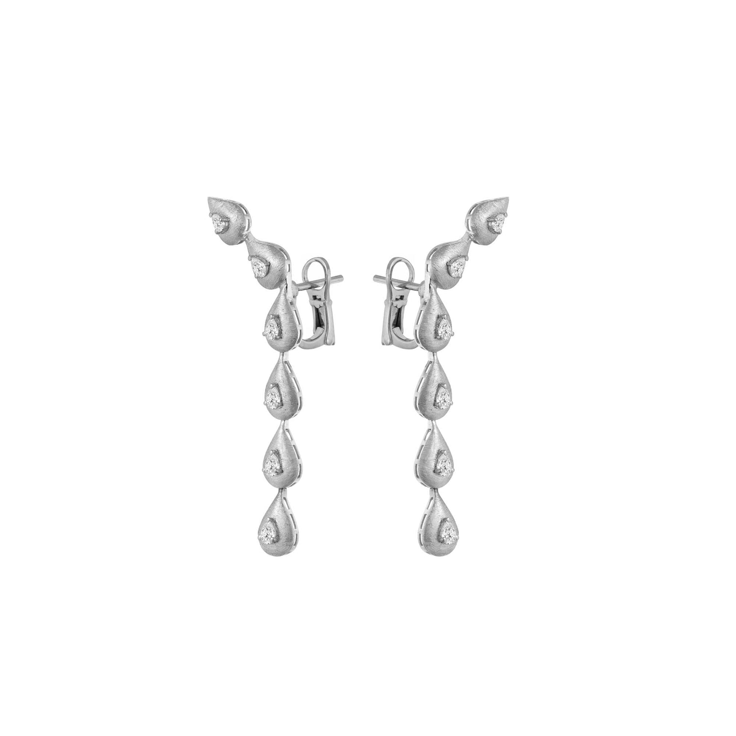Roma Link Pear White Gold Bezel Diamond 6 Motif Brushed Earrings