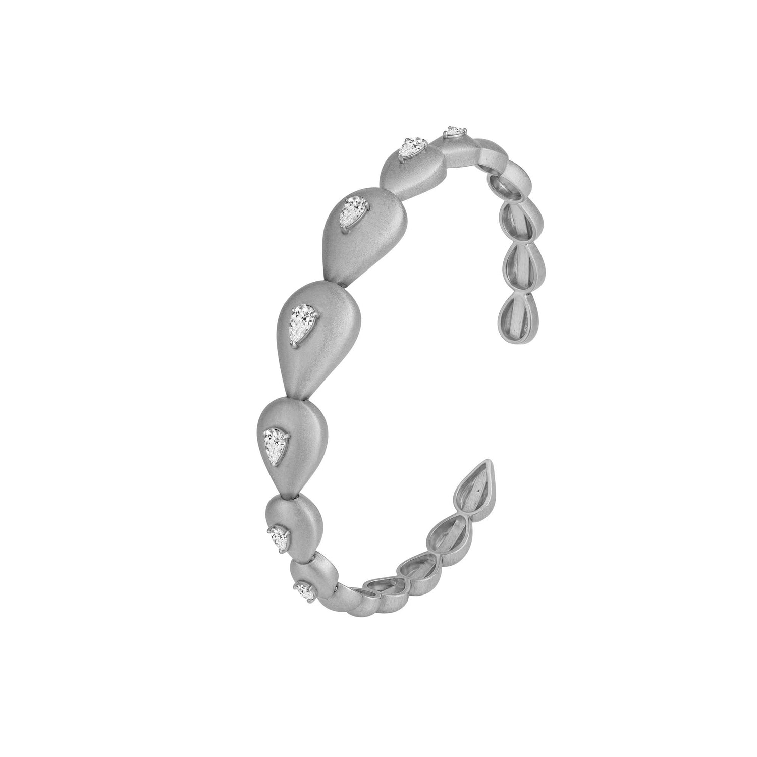 Roma Link Pear White Gold Bezel Diamond Brushed Bangle