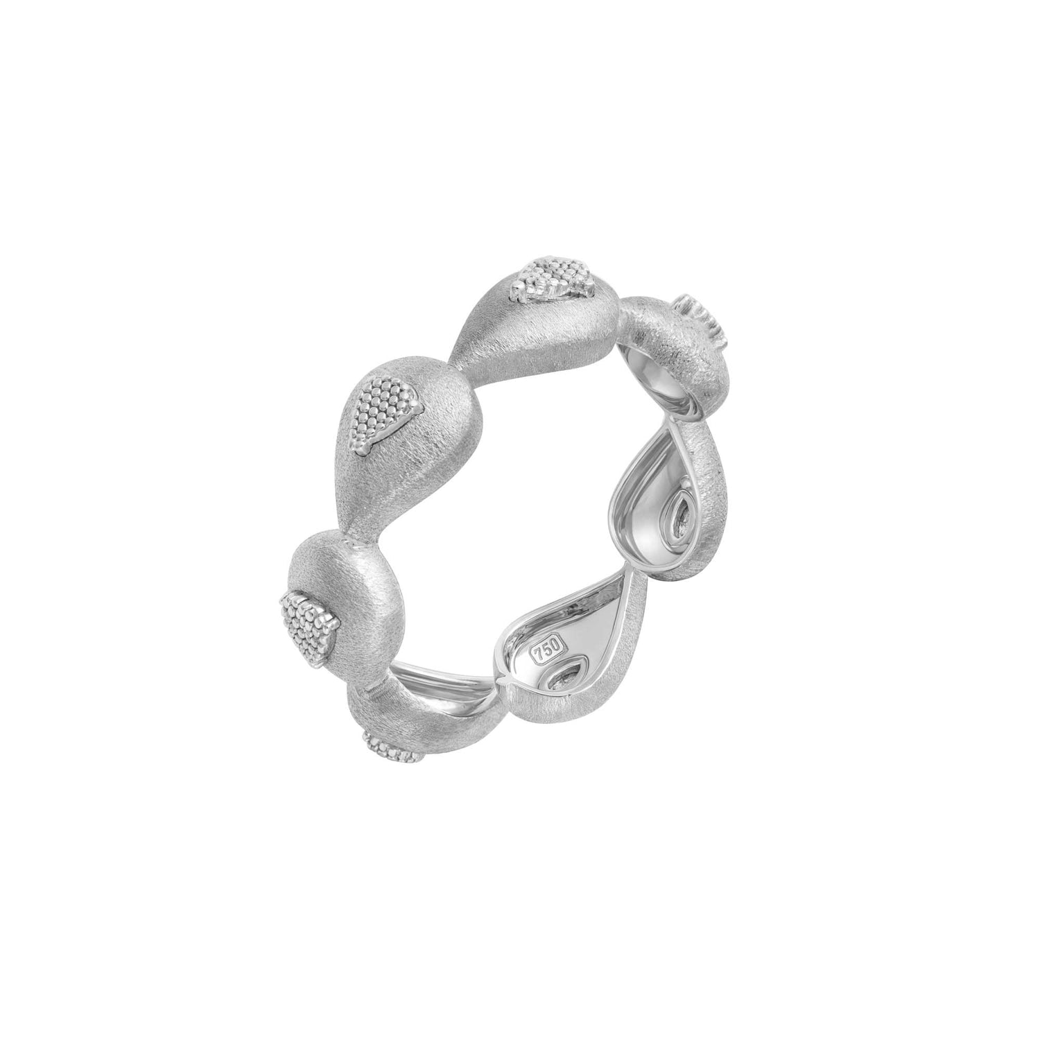 Roma Link Pear White Gold Bezel Diamond Brushed Ring