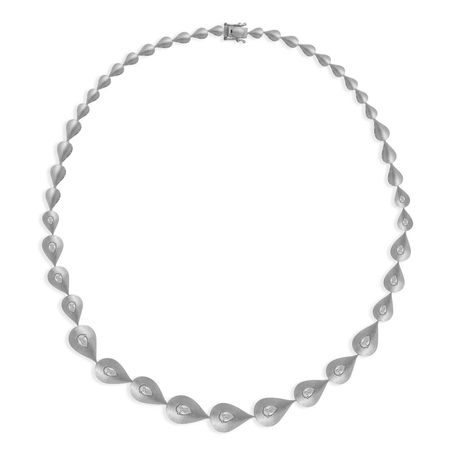 Roma Link Pear White Gold Bezel Diamond Graduated Necklace