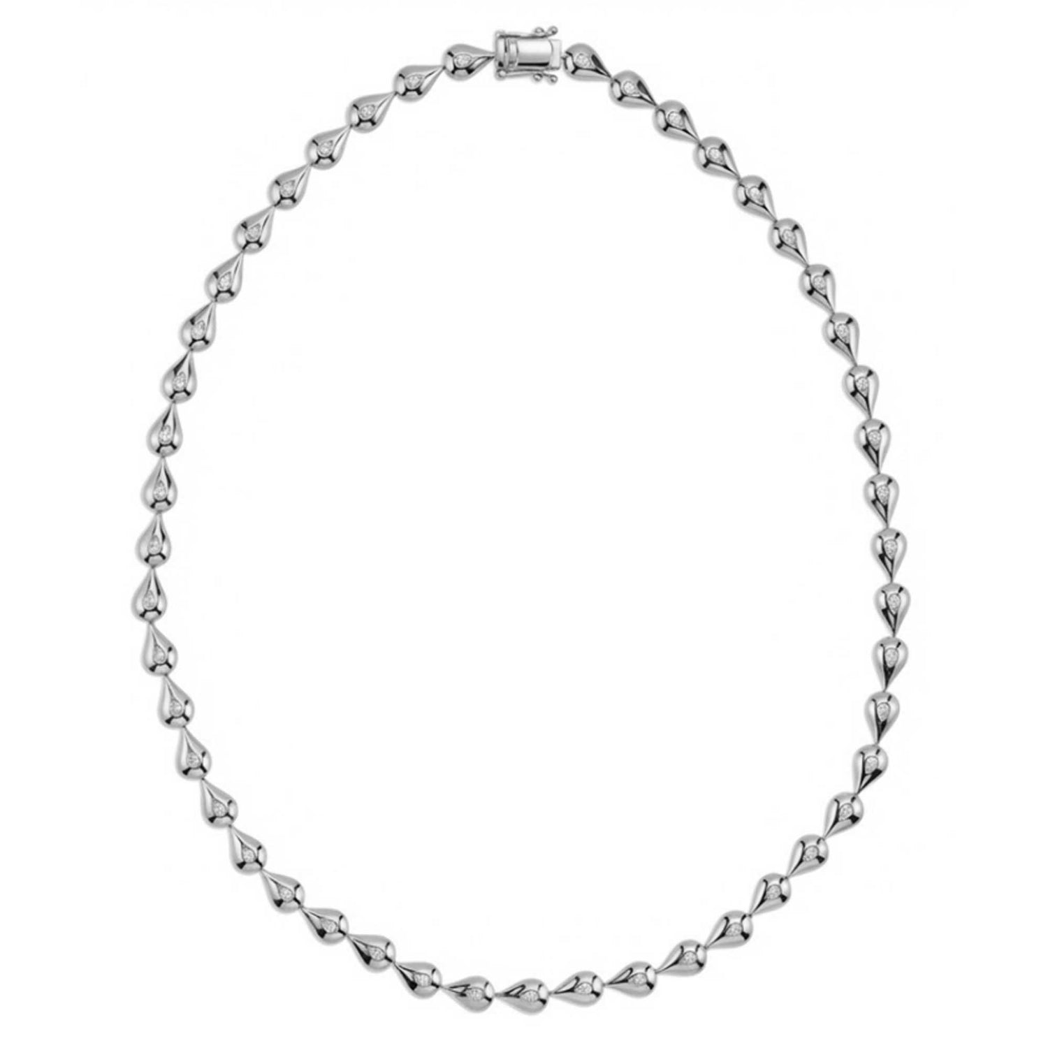 Roma Link Pear White Gold Bezel Diamond High Gloss Necklace