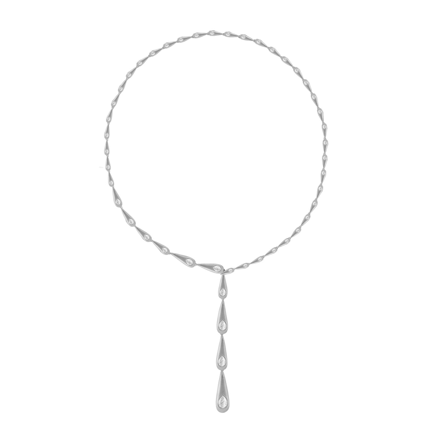 Roma Link Pear White Gold Bezel Diamonds Drop Necklace