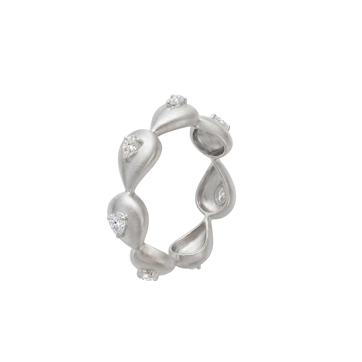 Roma Link Pear White Gold Diamond Brushed Ring