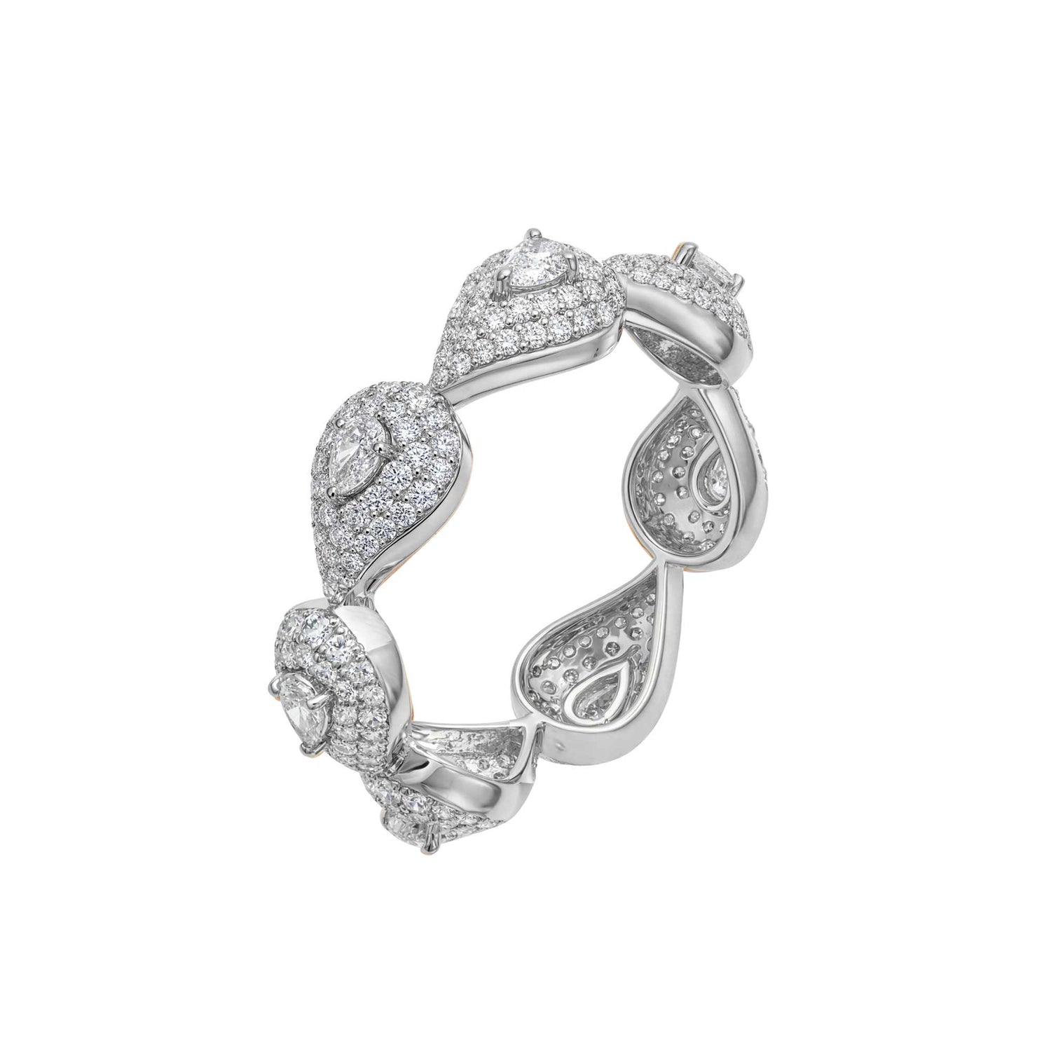 Roma Link Pear White Gold Full Diamond High Gloss Ring