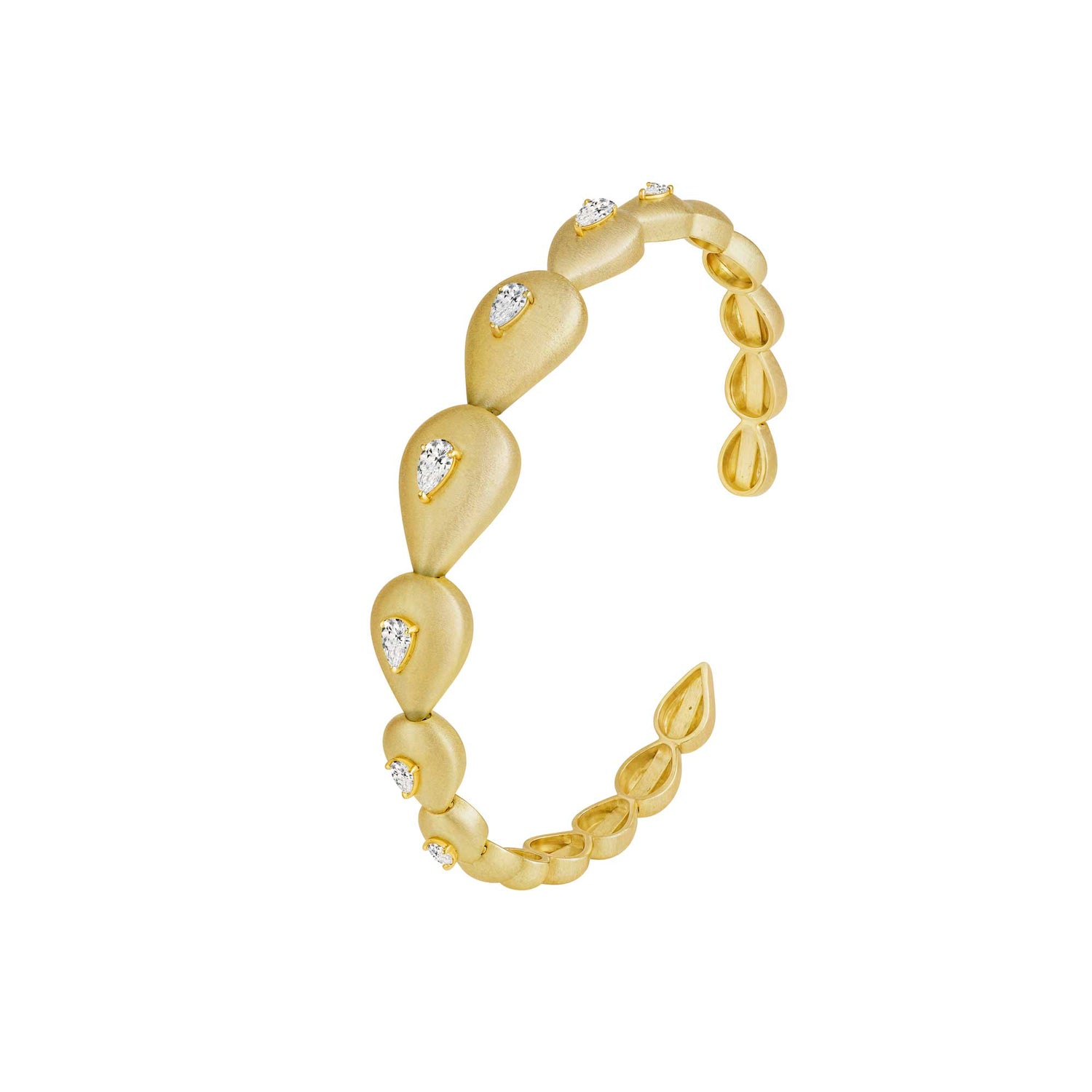 Roma Link Pear Yellow Gold Bezel Diamond Brushed Bangle