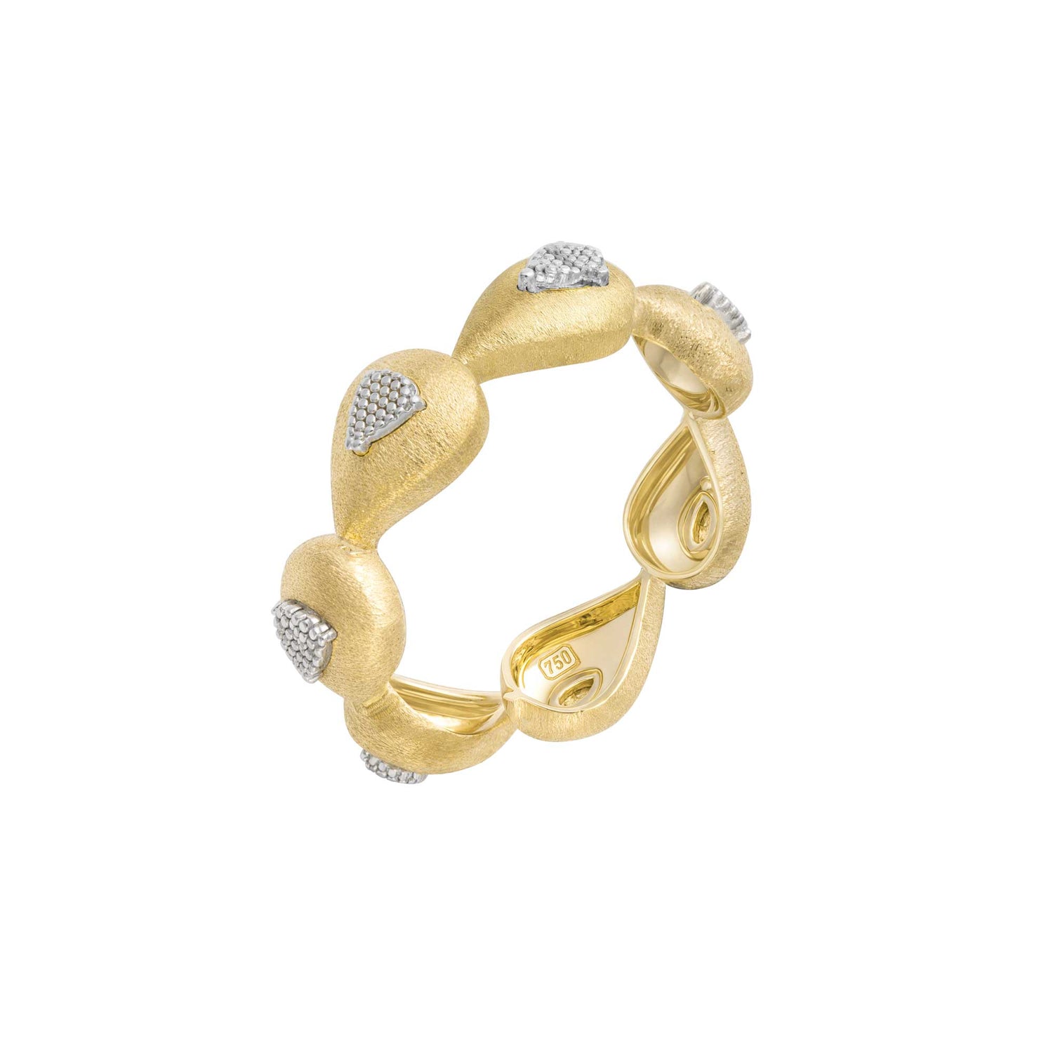 Roma Link Pear Yellow Gold Bezel Diamond Brushed Ring