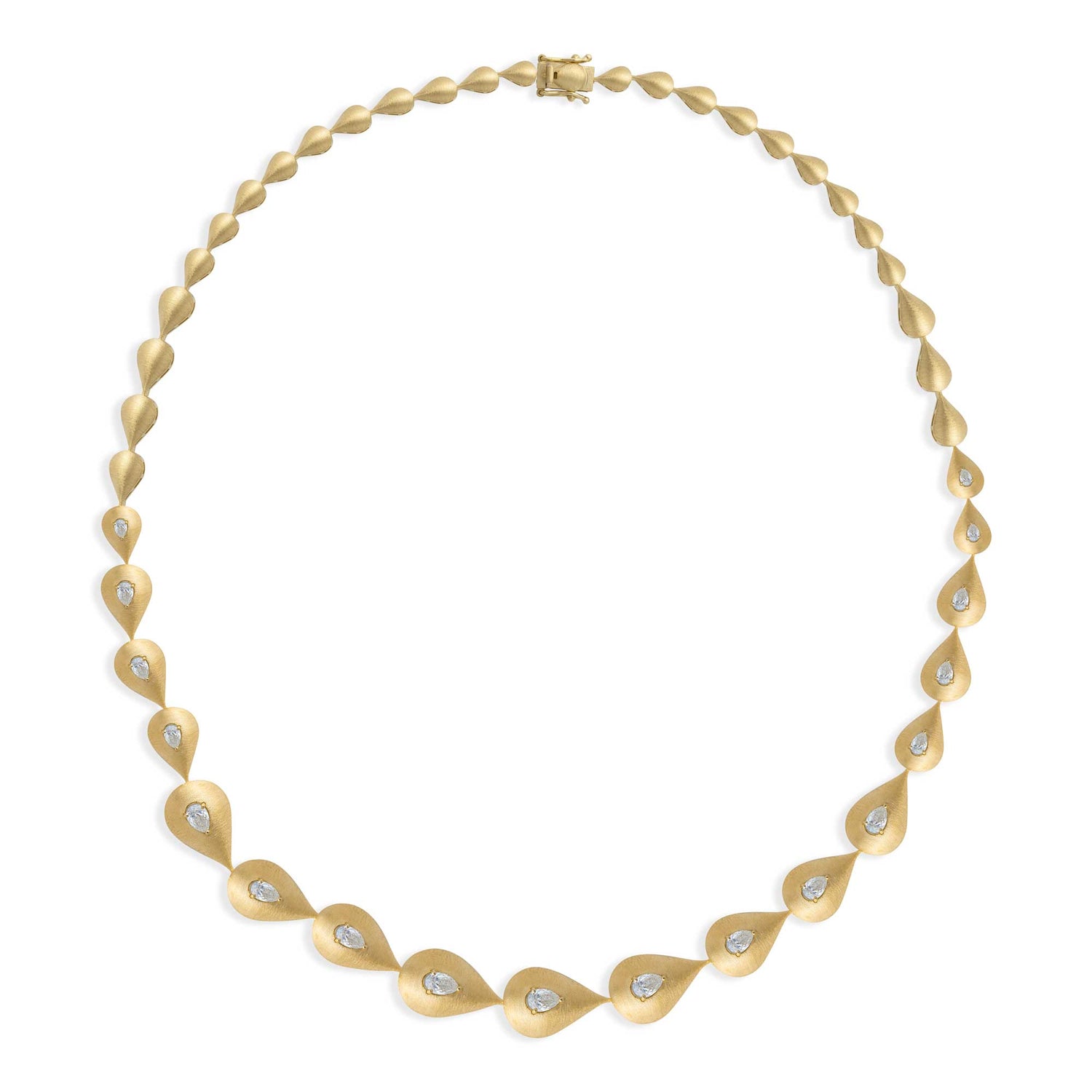 Roma Link Pear Yellow Gold Bezel Diamond Graduated Necklace