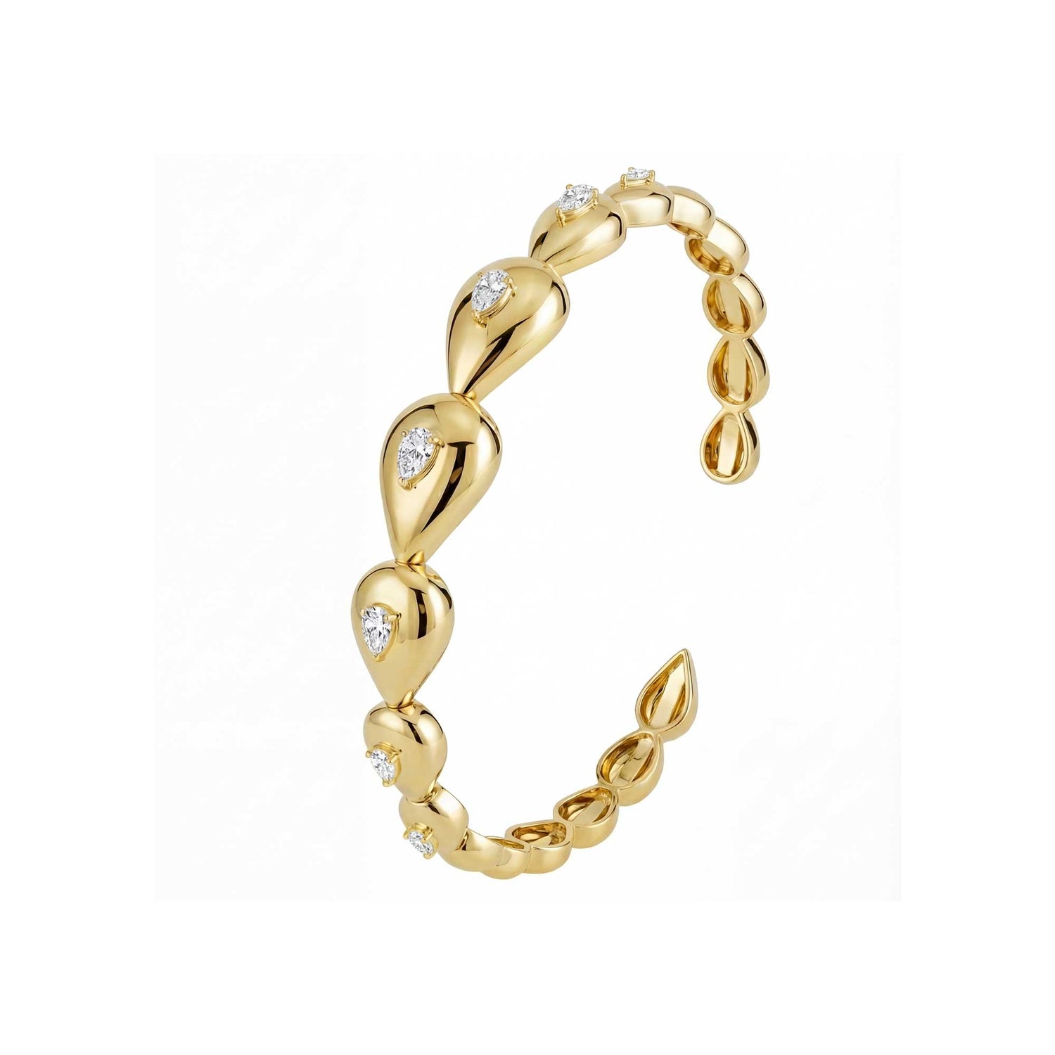 Roma Link Pear Yellow Gold Bezel Diamond High Gloss Bangle