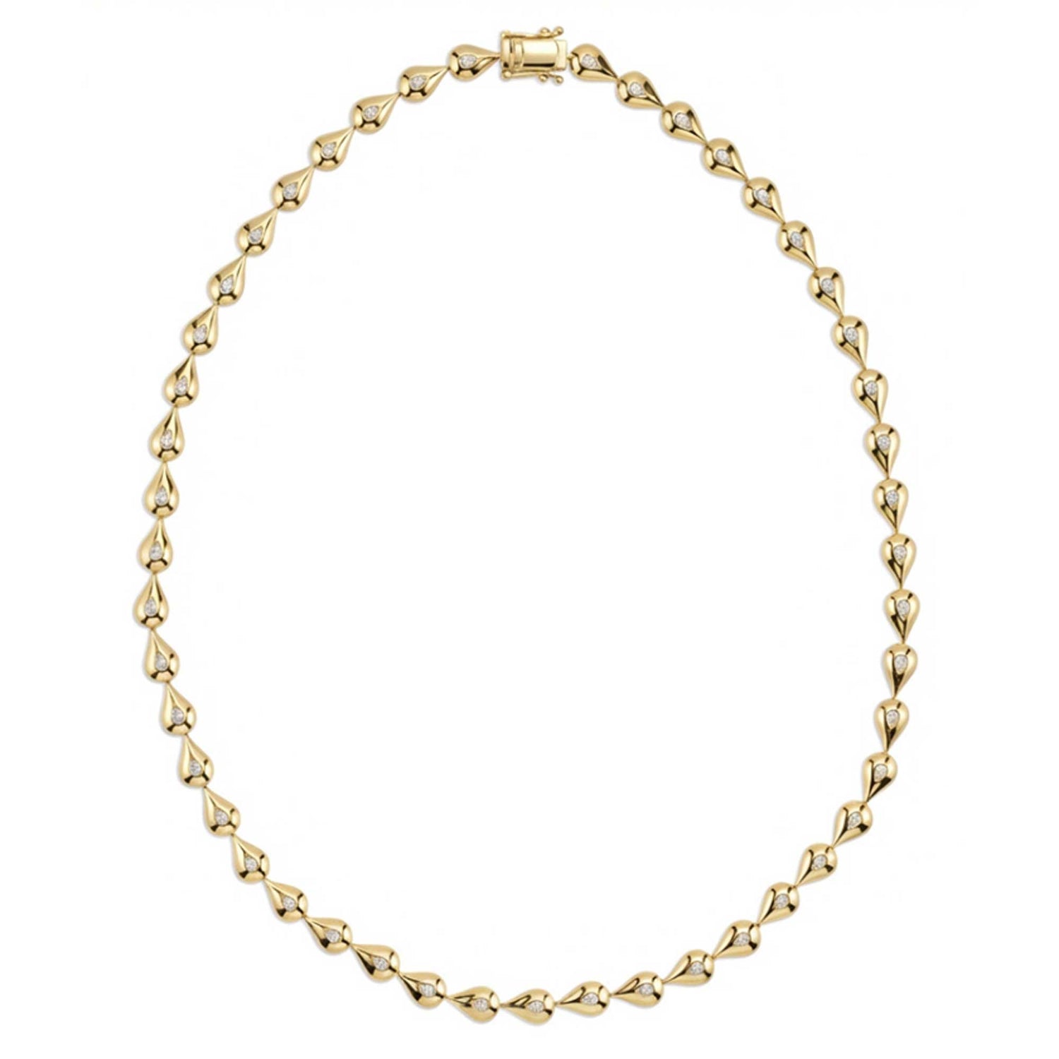 Roma Link Pear Yellow Gold Bezel Diamond High Gloss Necklace