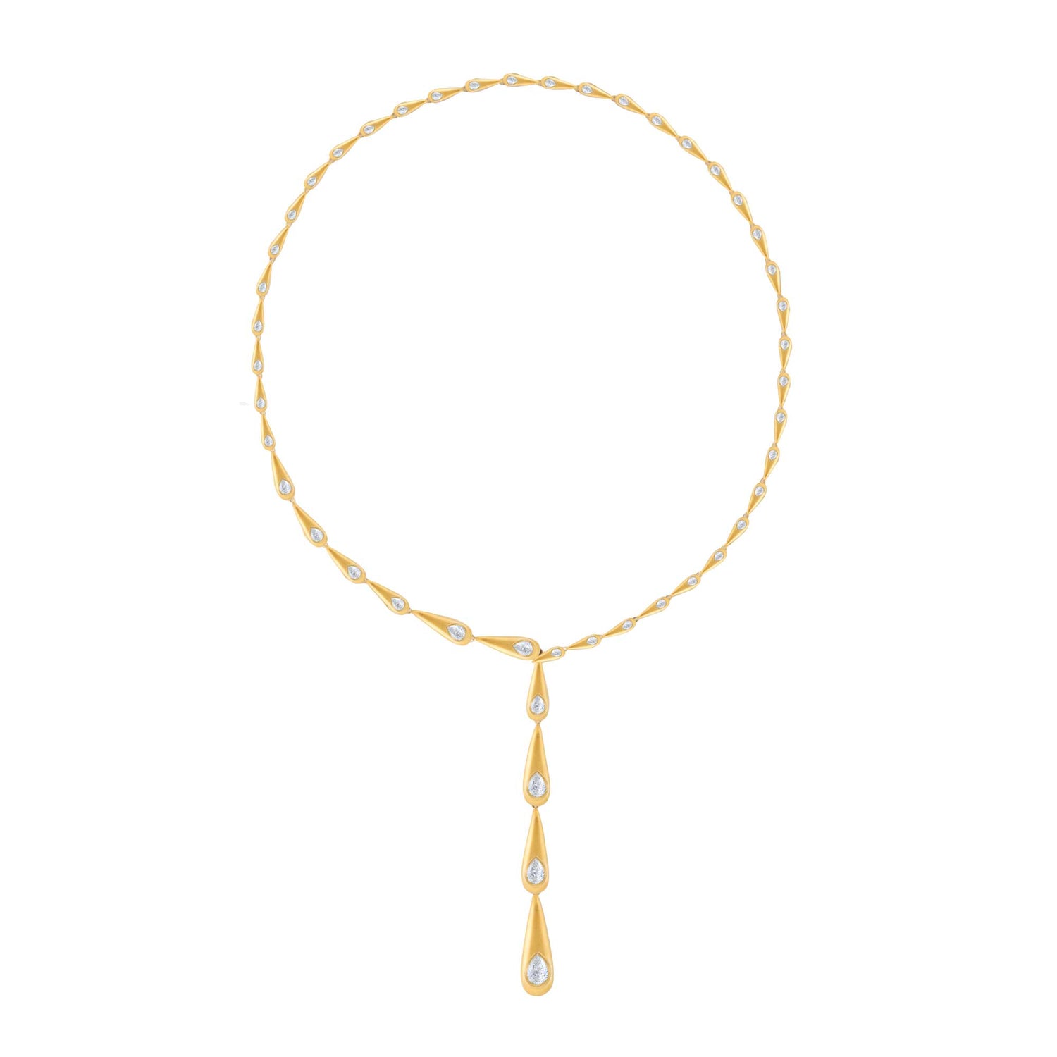 Roma Link Pear Yellow Gold Bezel Diamonds Drop Necklace