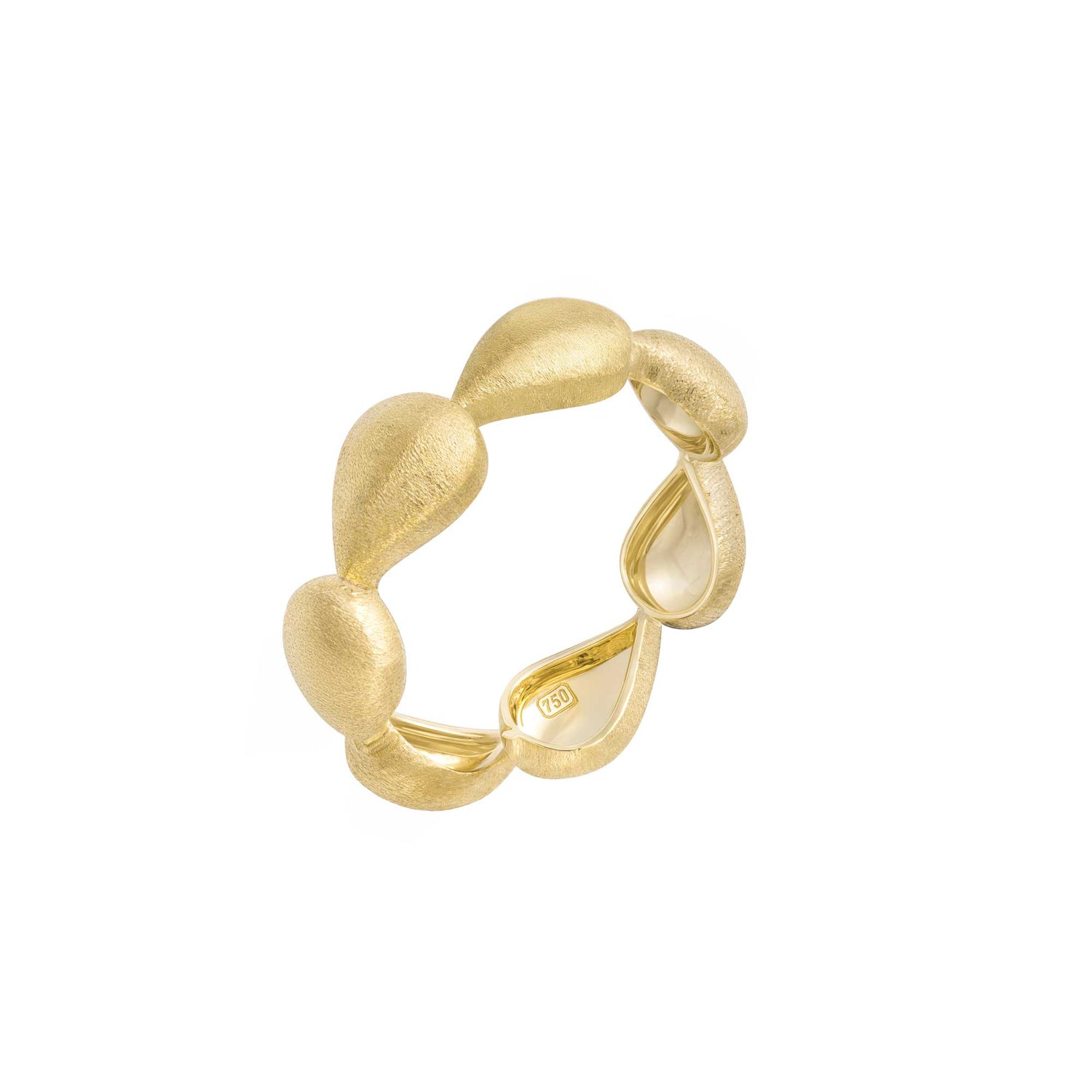 Roma Link Pear Yellow Gold Brushed Ring