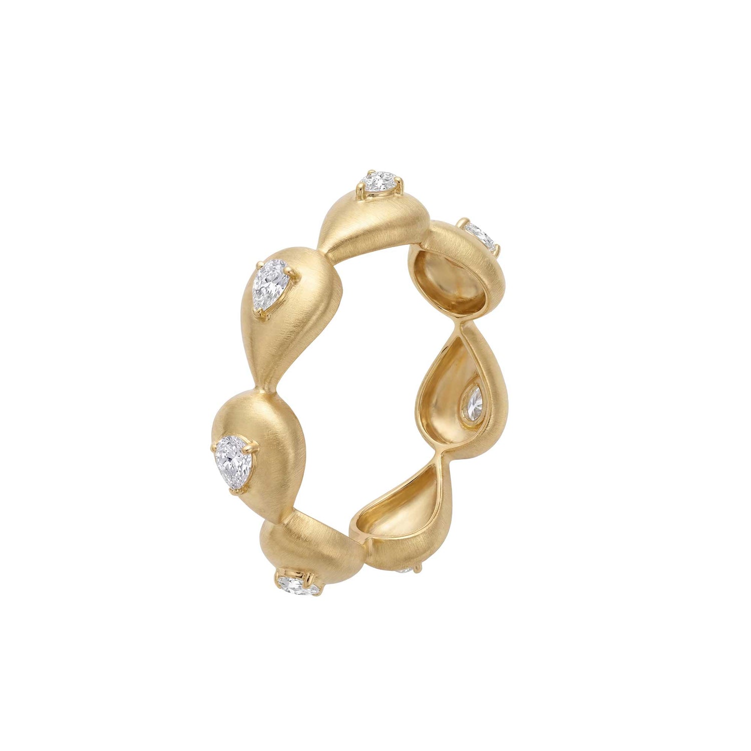 Roma Link Pear Yellow Gold Diamond Brushed Ring
