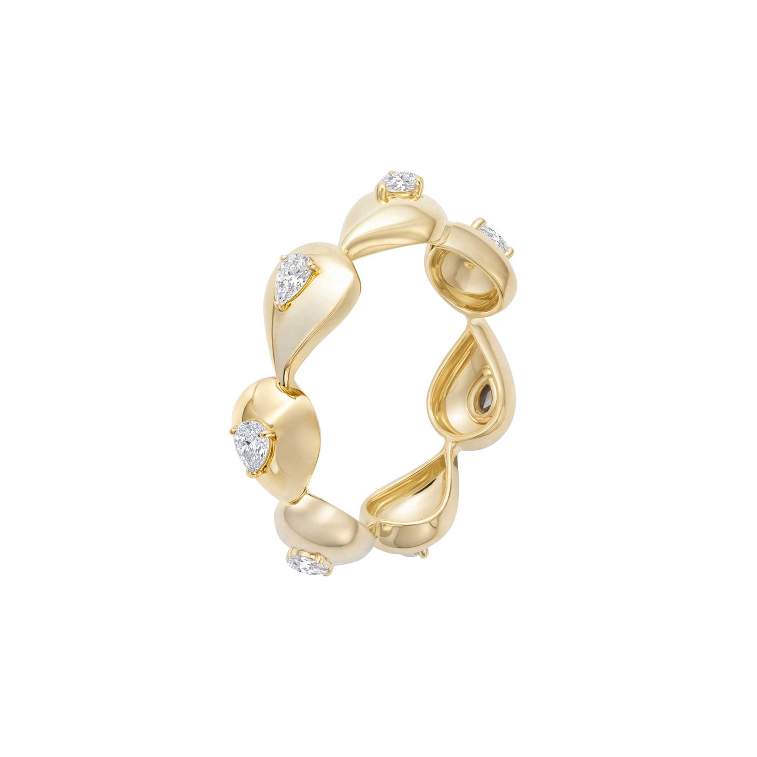 Roma Link Pear Yellow Gold Diamond High Gloss Ring