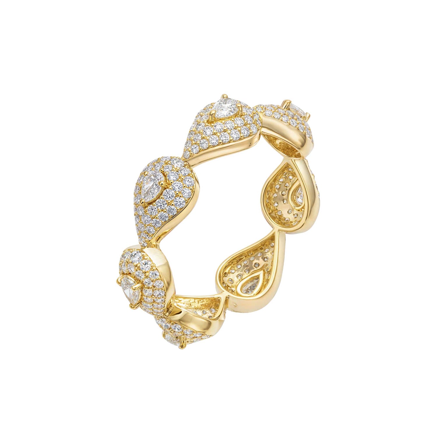 Roma Link Pear Yellow Gold Full Diamond High Gloss Ring