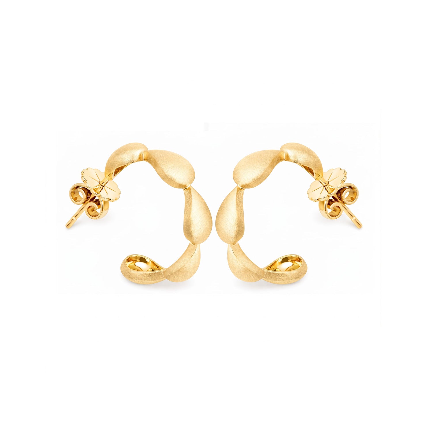 Roma Link Yellow Gold Brushed Hoop Earrings
