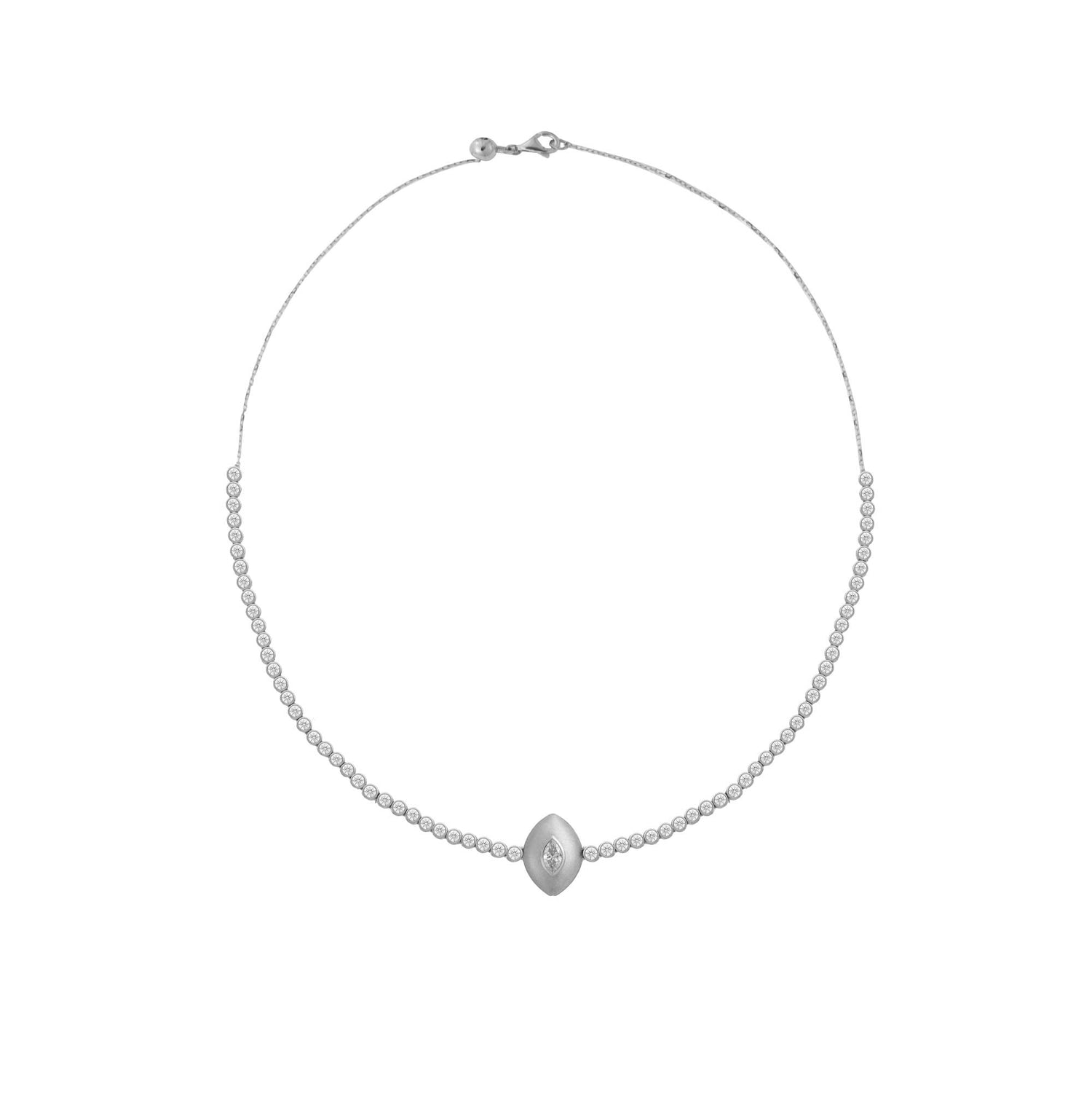 Roma Marquise White Gold Bezel Diamond Chain Brushed Necklace