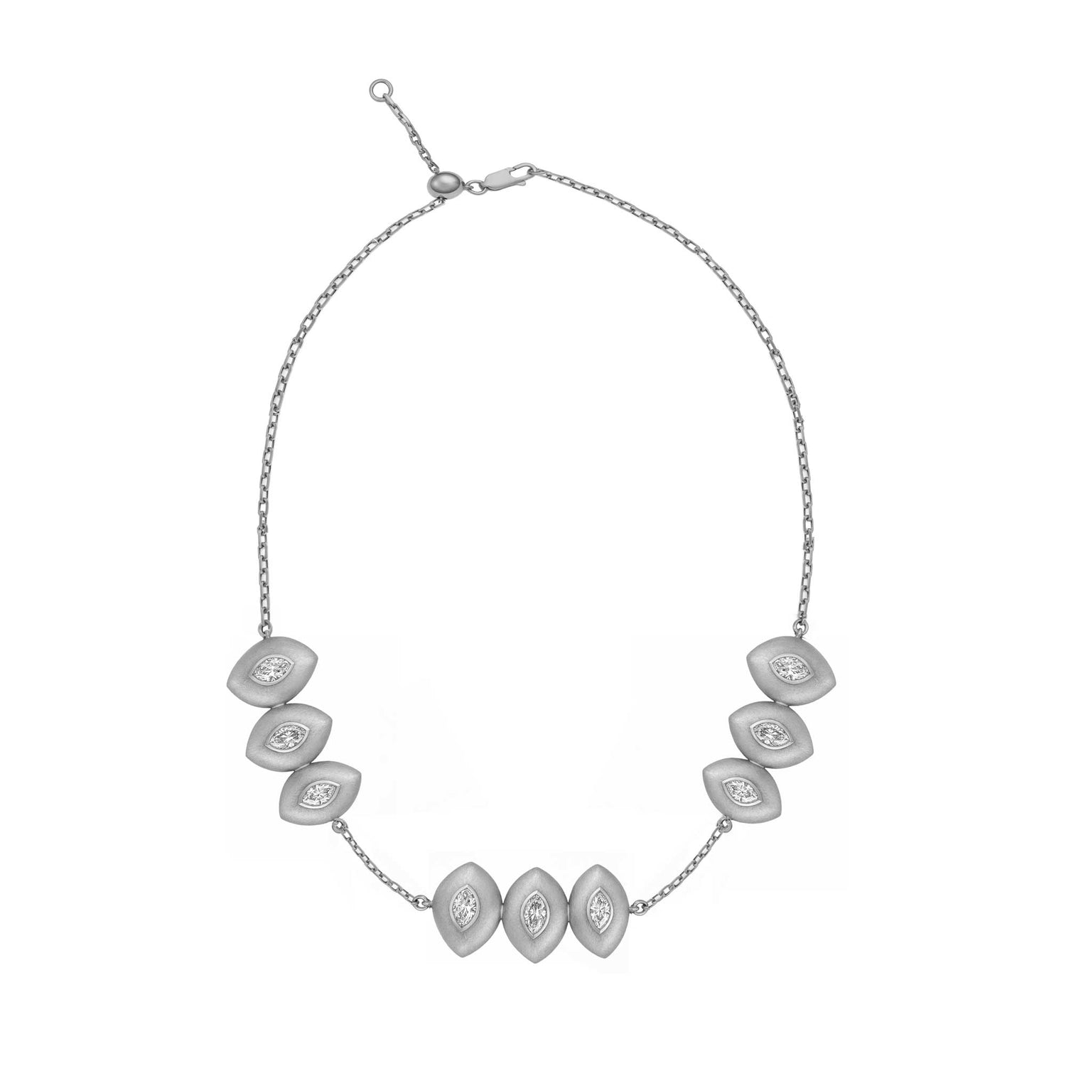 Roma Marquise White Gold Diamond 9 Motif Necklace