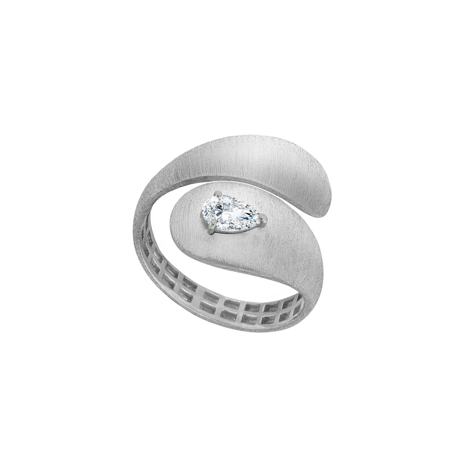 Roma Marquise White Gold Marquise Diamond Brushed Wrap Ring