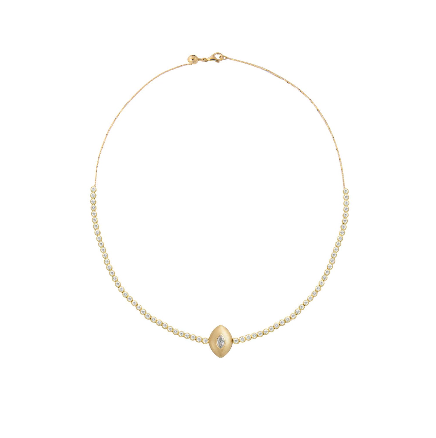 Roma Marquise Yellow Gold Bezel Diamond Chain Brushed Necklace