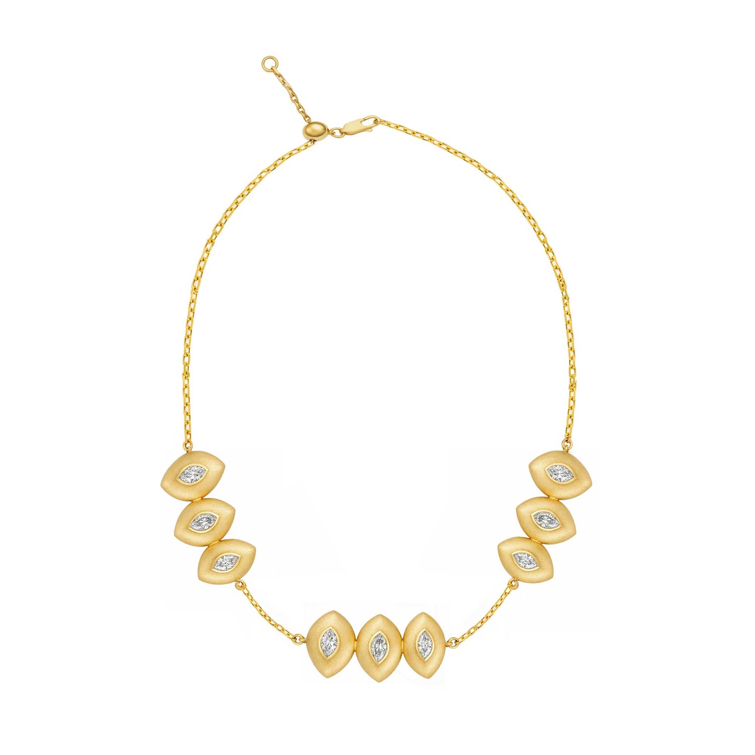 Roma Marquise Yellow Gold Diamond 9 Motif Necklace